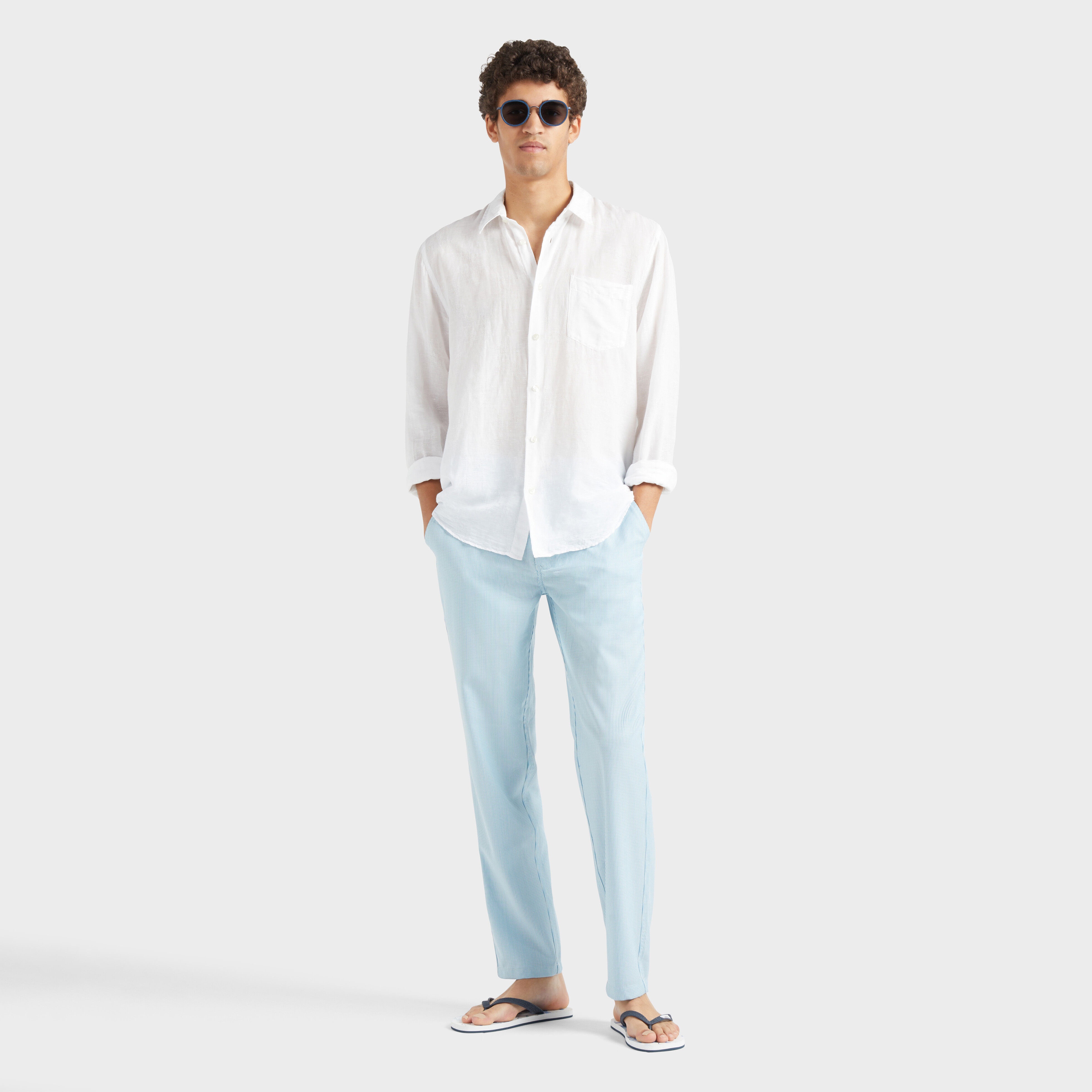 Men Wool Regular Pants Micro Rayures Tailoring - 5