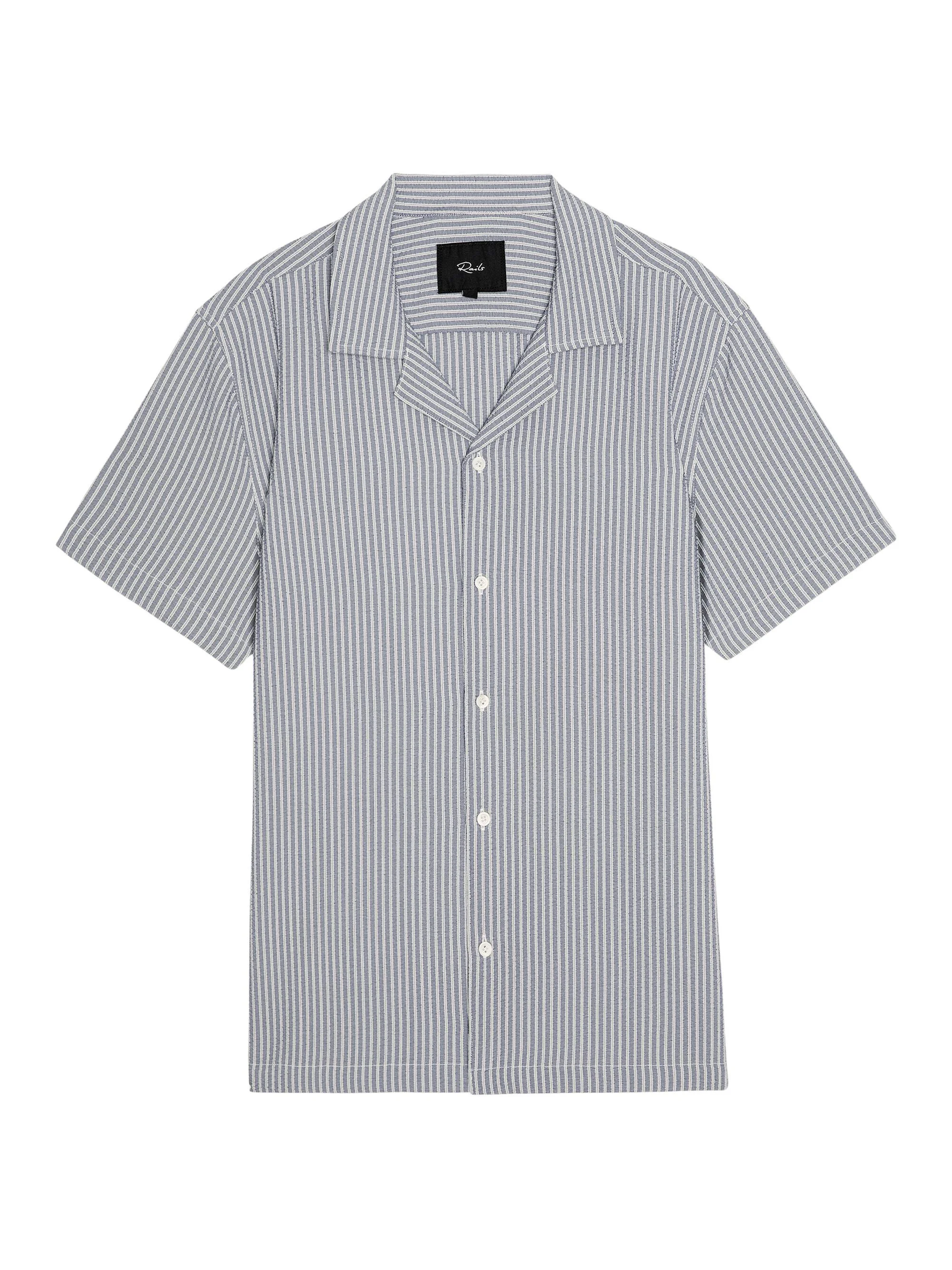 Men's Amalfi Deck-Striped Seersucker Shirt - Navy Deck Stripe - 1