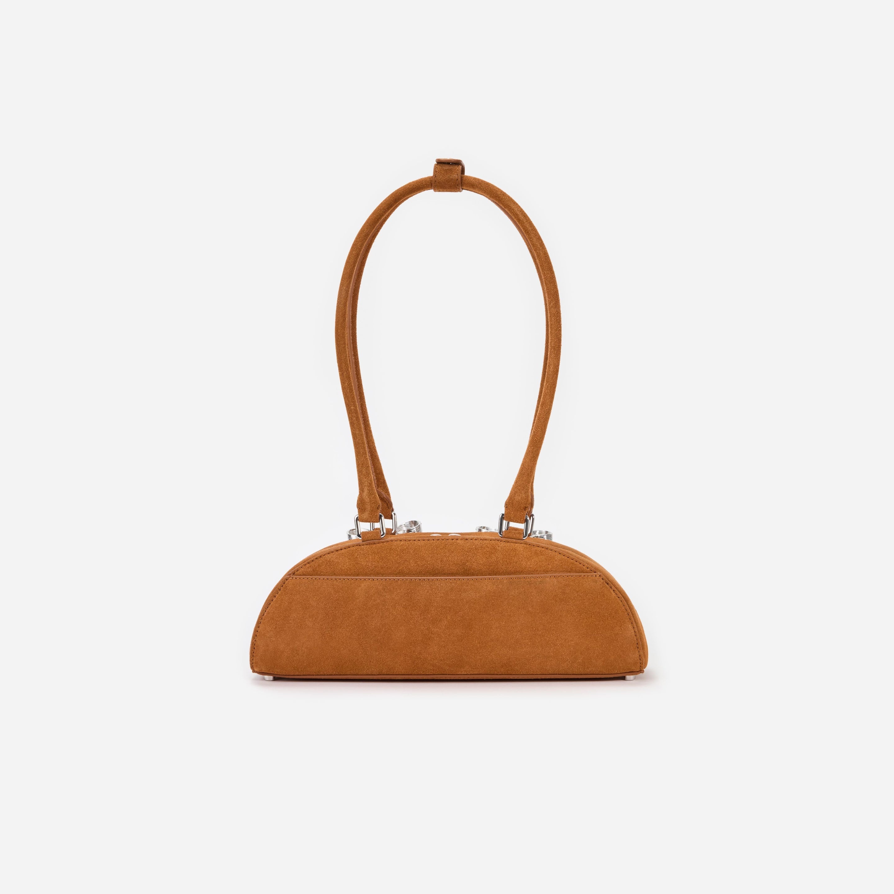 Brown Suede Curved Shoulder Bag - 3