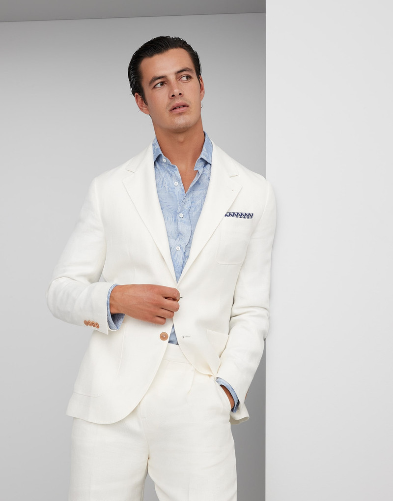 Linen, wool and silk diagonal deconstructed blazer with patch pockets - 1