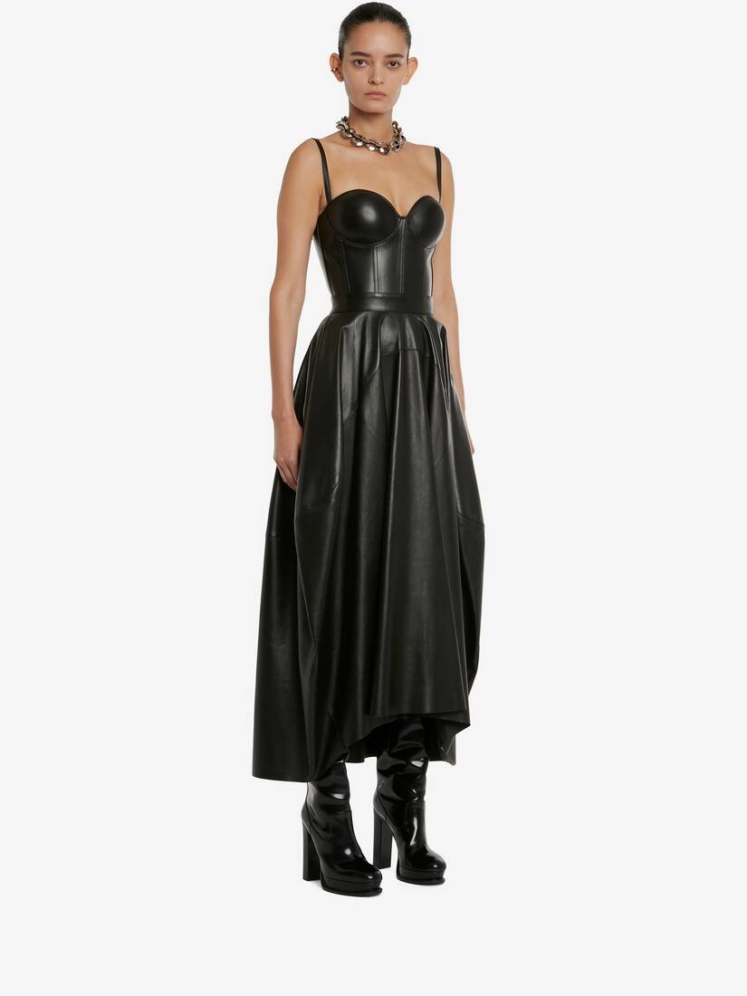 Women's Balloon Leather Skirt in Black - 3