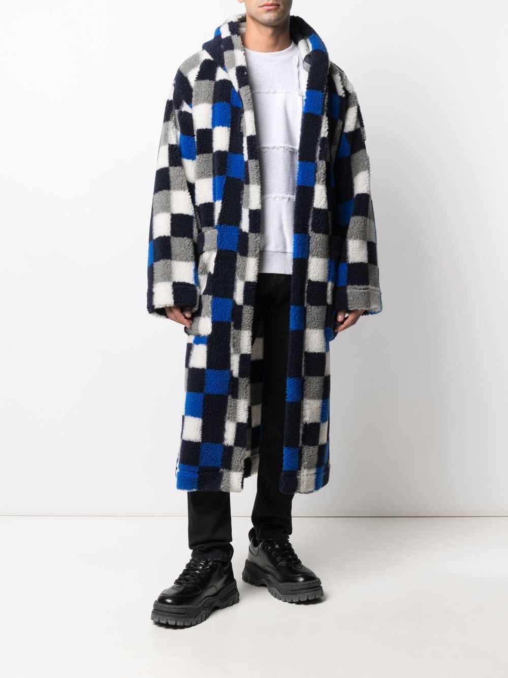 checkerboard pile hooded robe - 2