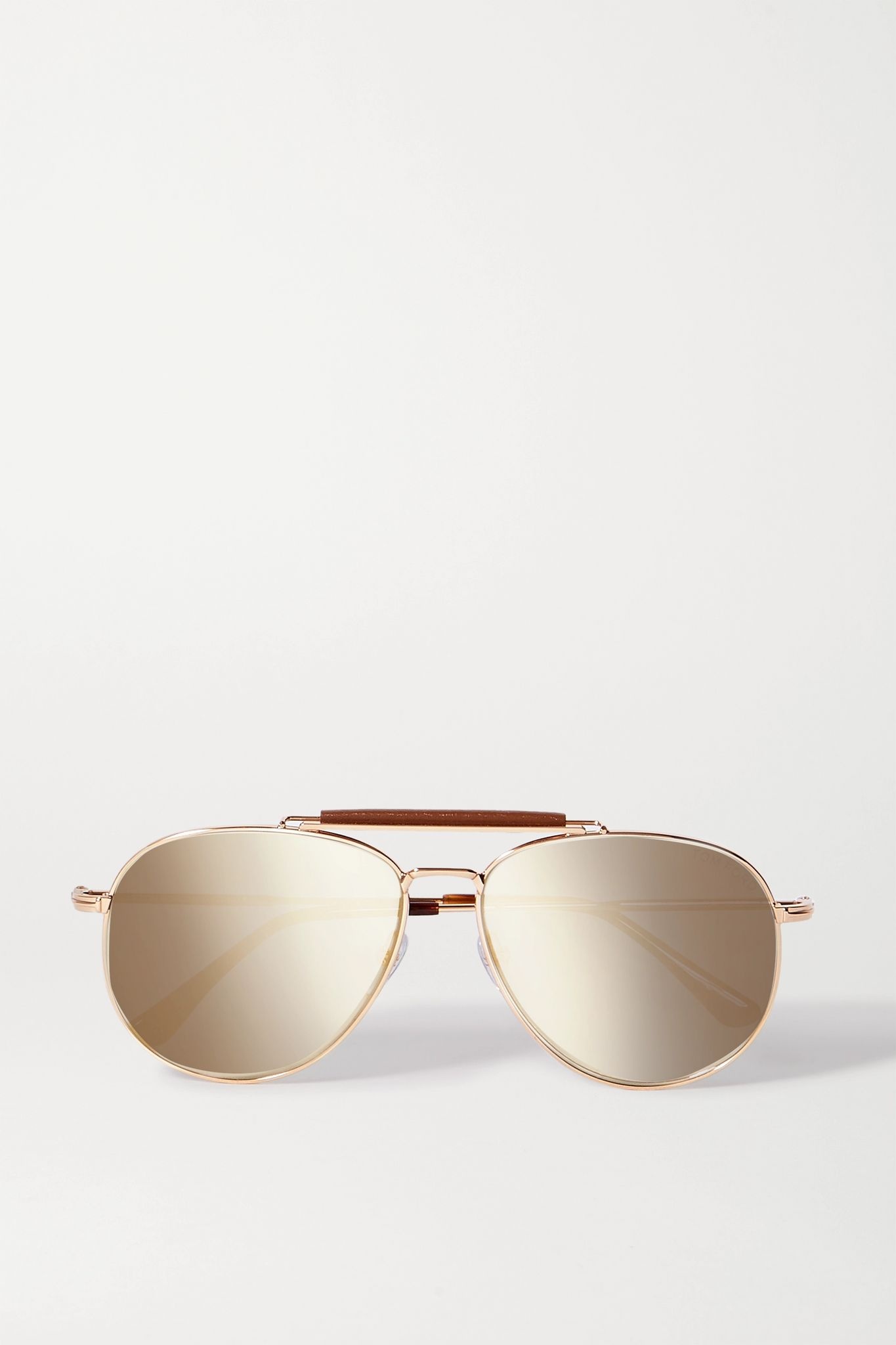 Sean aviator-style leather-trimmed rose gold-tone and acetate sunglasses - 1