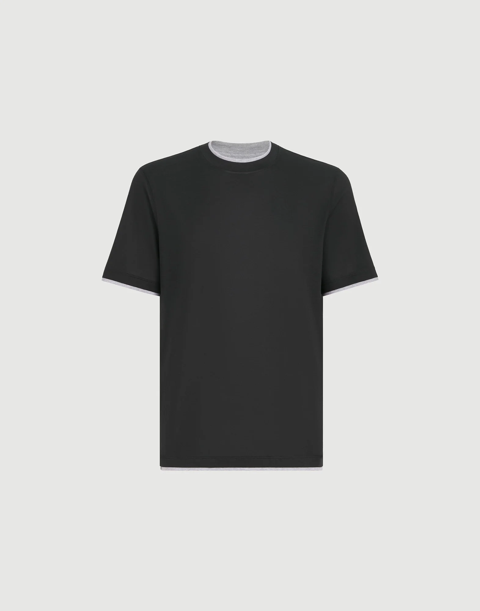 Silk and cotton lightweight jersey crew neck T-shirt with faux-layering - 1