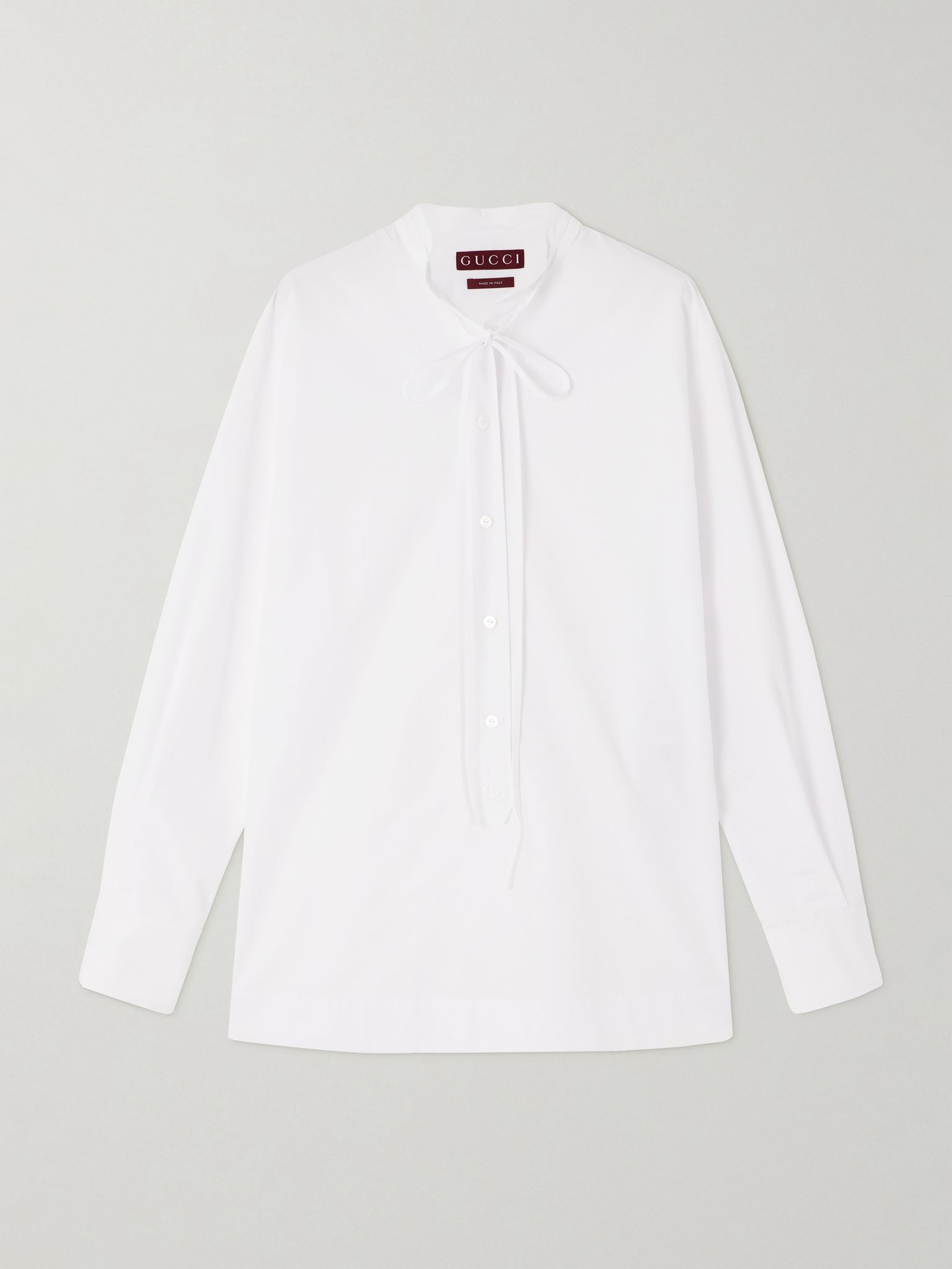 Tie-neck cotton-poplin shirt White - 1