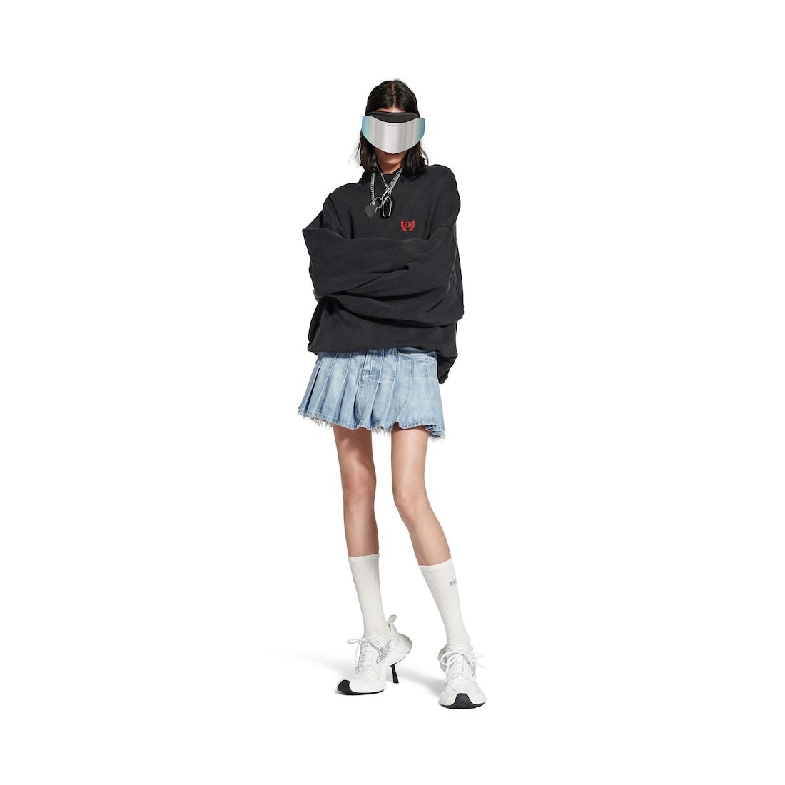 Women's Pleated Mini Skirt in Light Blue - 2