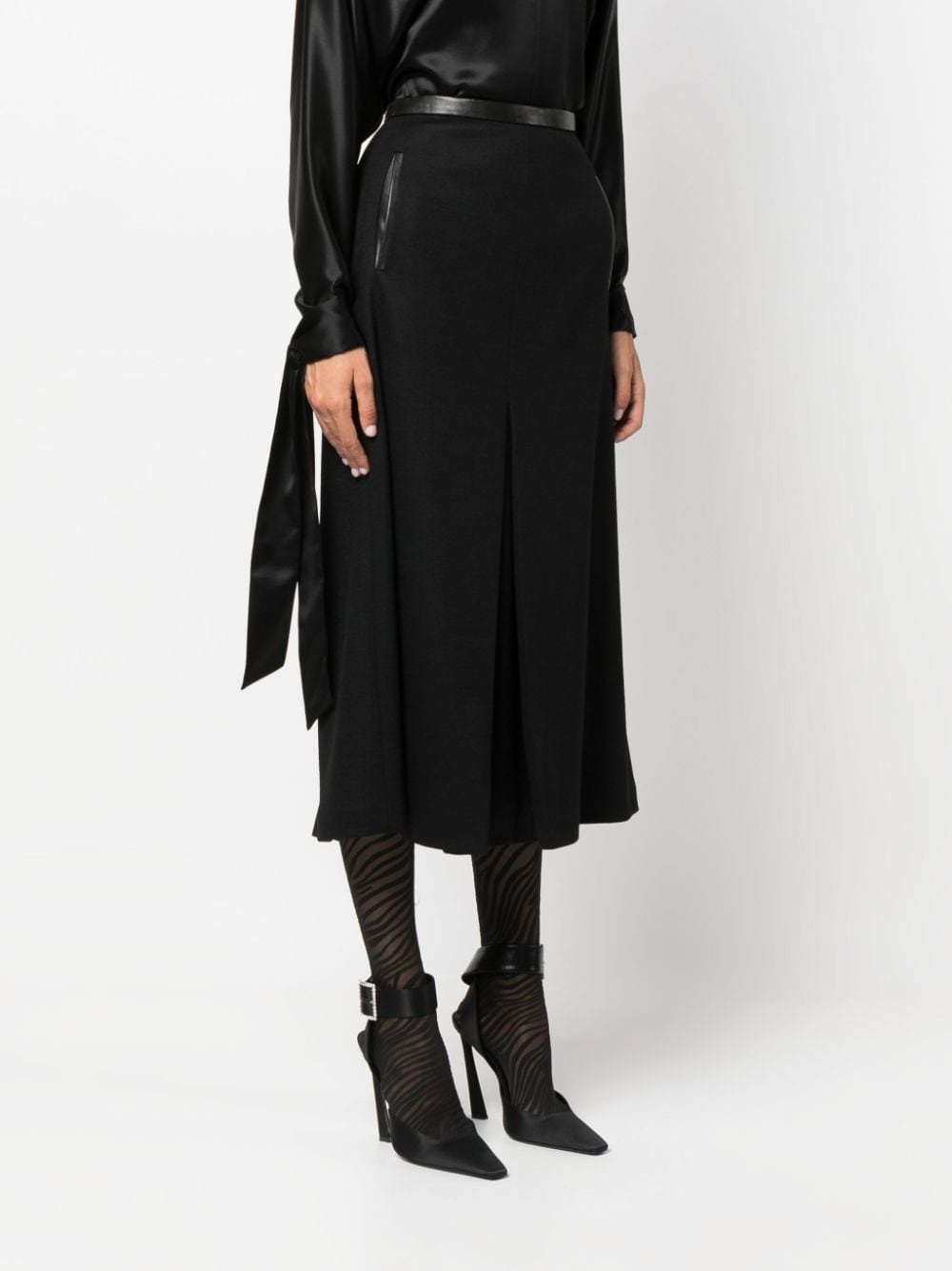pleat-detail wool-blend midi skirt - 3