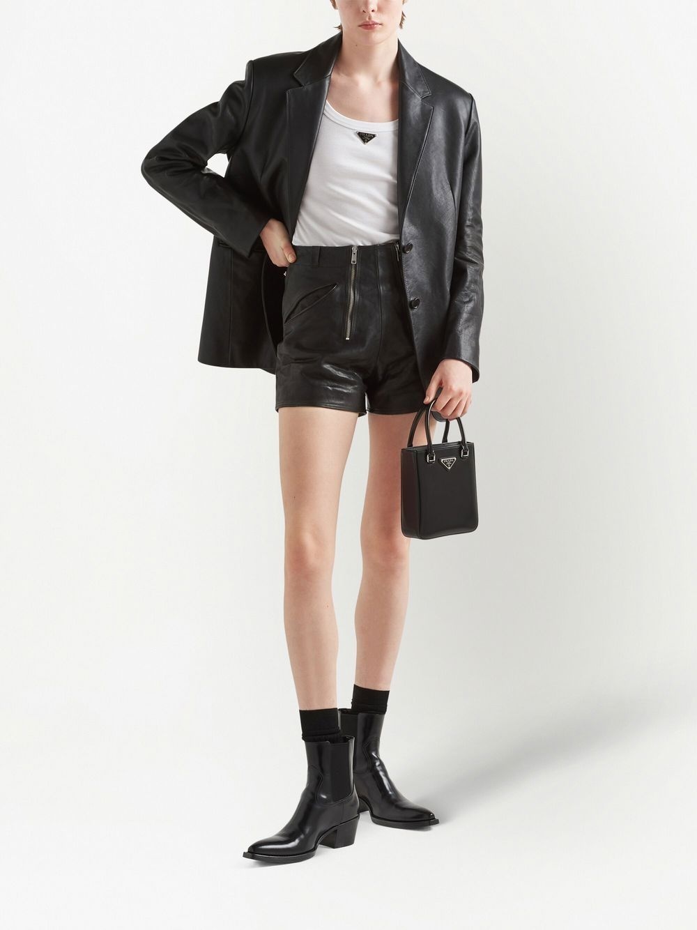 double-zip leather shorts - 2