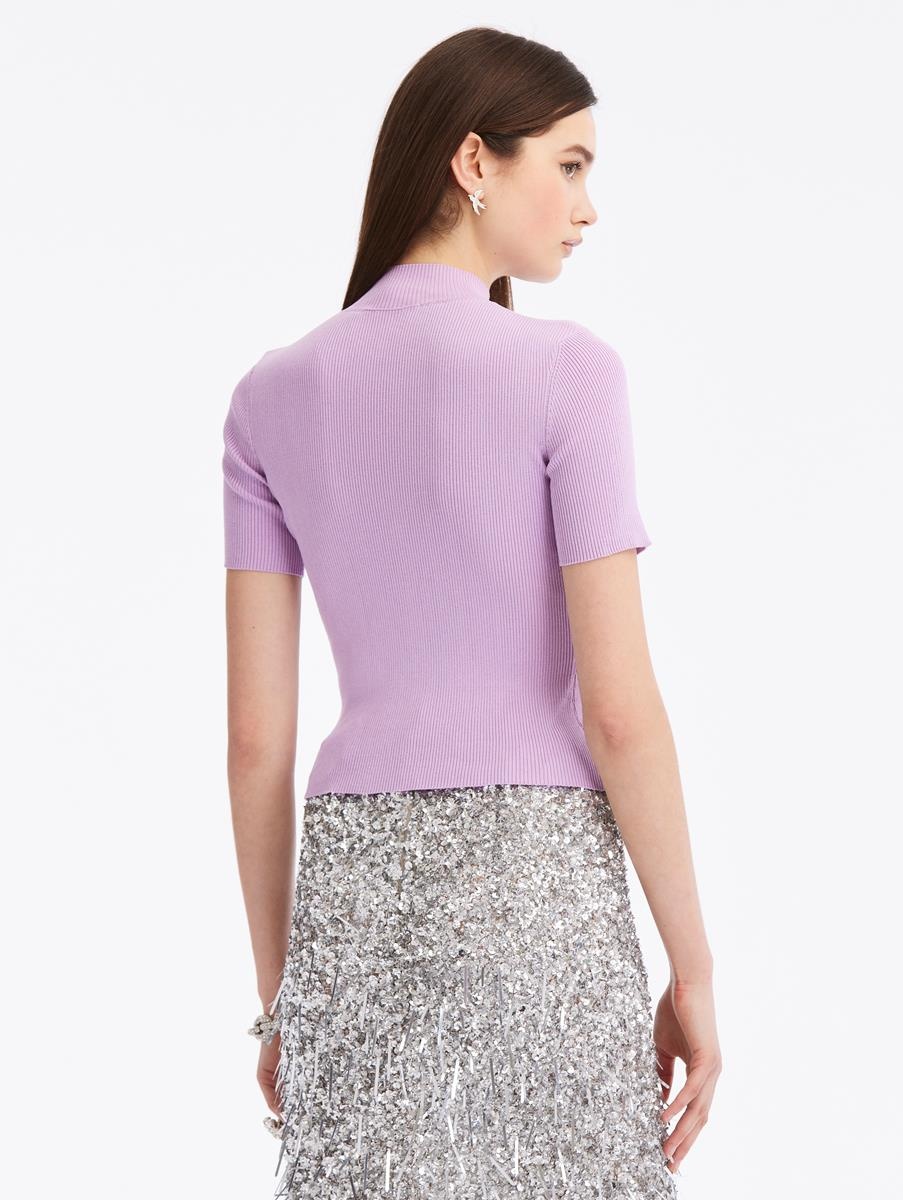 SHORT SLEEVE MOCK NECK RIBBED PULLOVER - 2