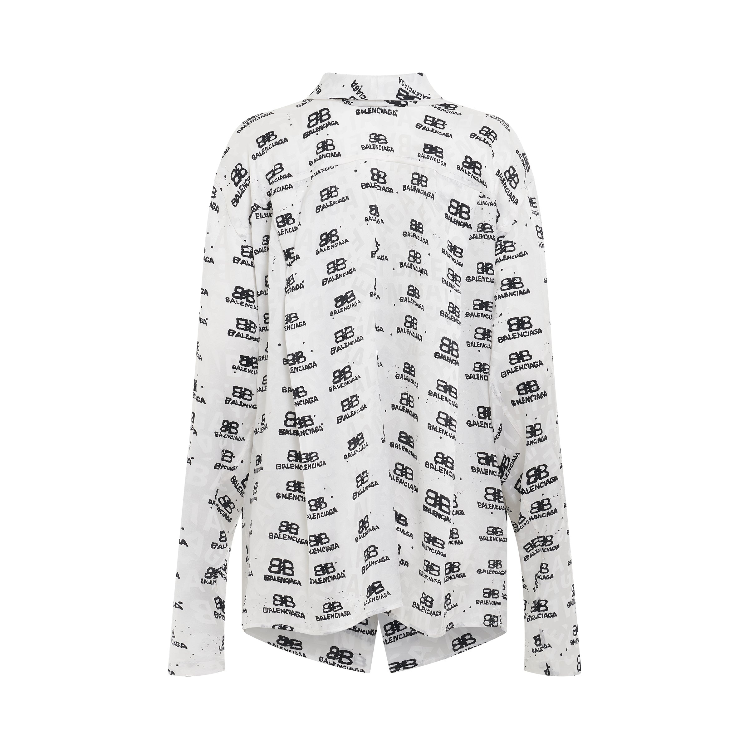 Jacquard Silk Shirt in White/Black - 4