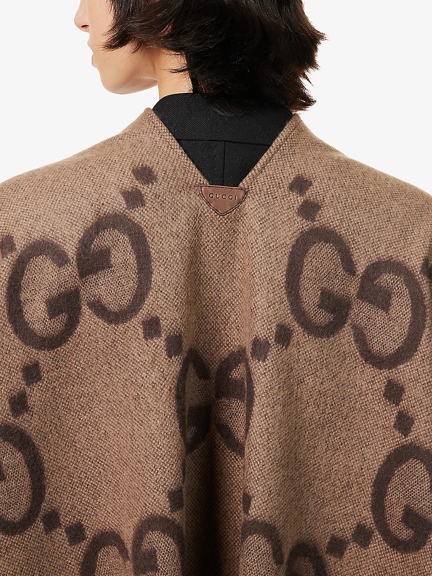 Double G-intarsia oversized cashmere poncho - 5