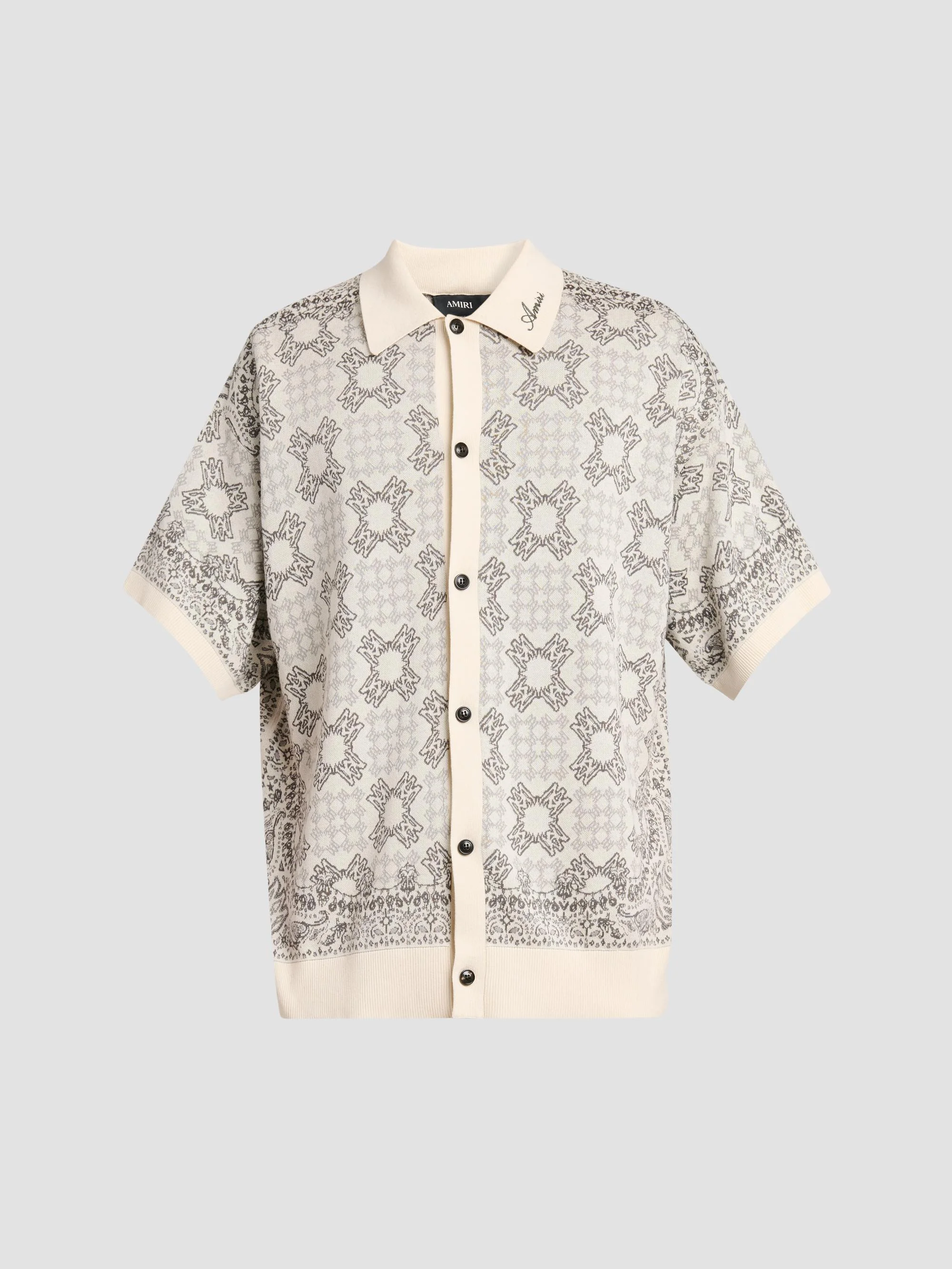 Men's Printed Cotton-Blend Mesh Shirt - Alabaster - 1