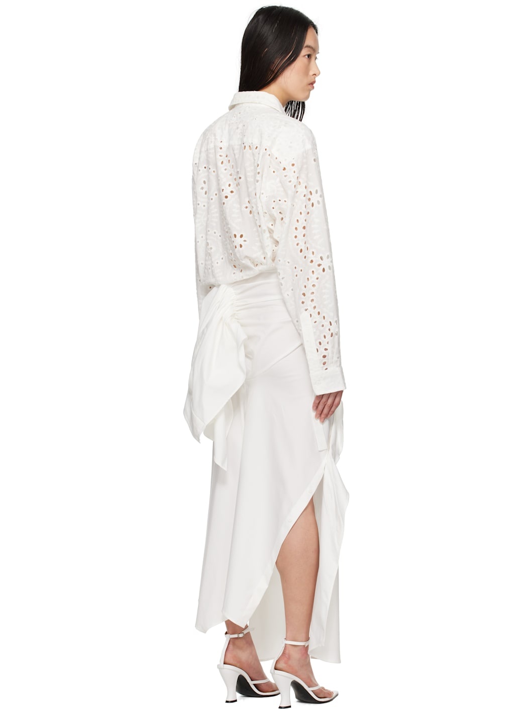 White Deconstructed Shirting Midi Dress - 3