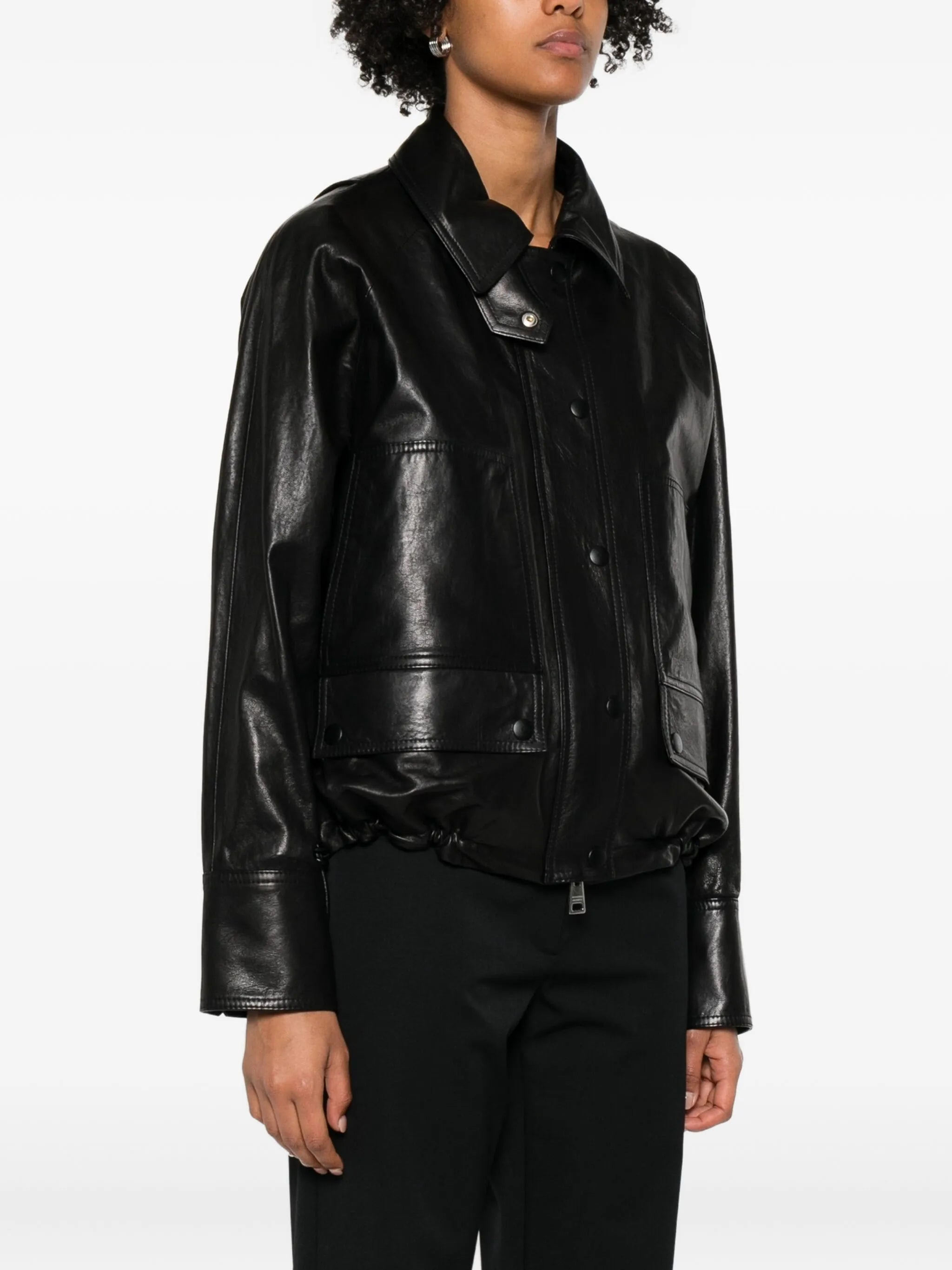 drawcord-hem leather jacket - 3