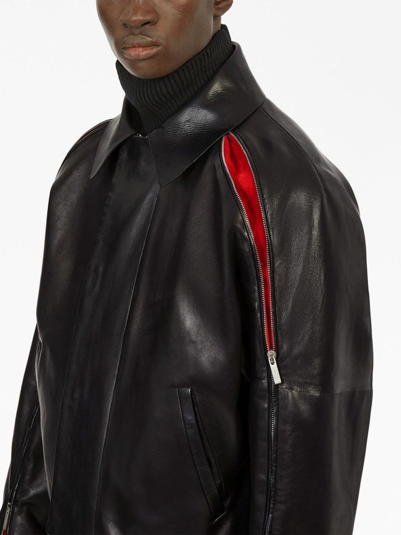 contrasting-panels zip-up leather jacket 5