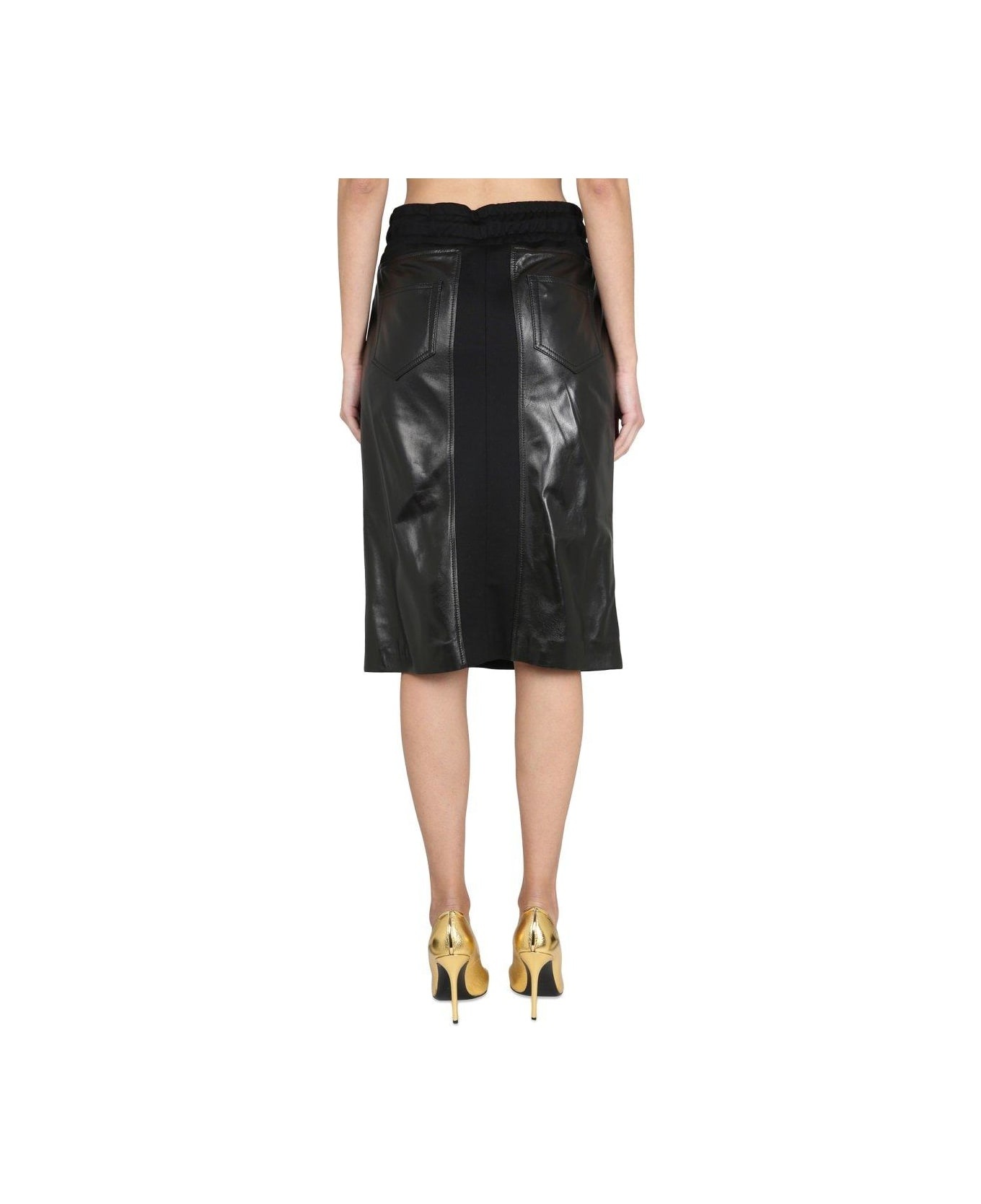 Drawstring Leather Midi Skirt - 2