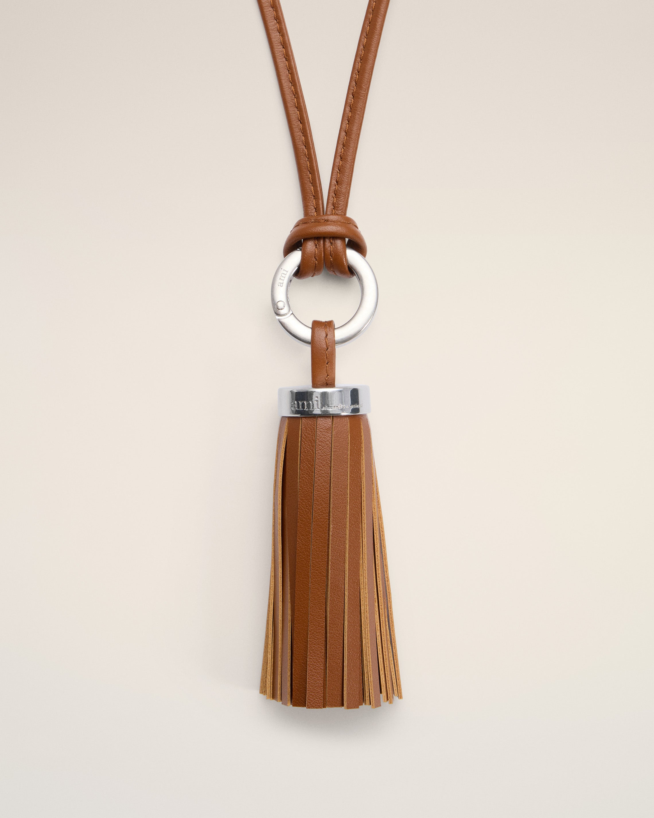 BROWN LEATHER AMI POMPOM KEYRING - 2