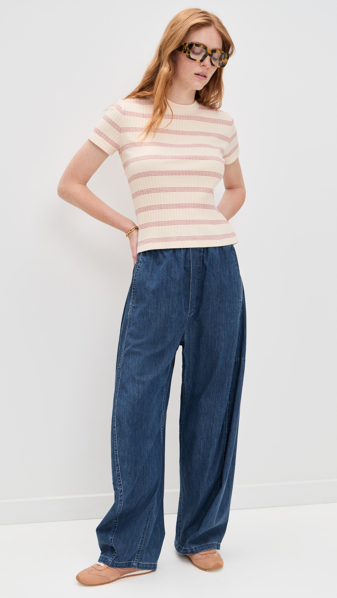 Striped Short Sleeve Crew Top - 4