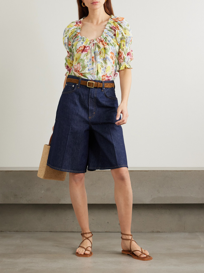 DÔEN Inez Gathered Floral-print Organic Cotton-voile Blouse outlook