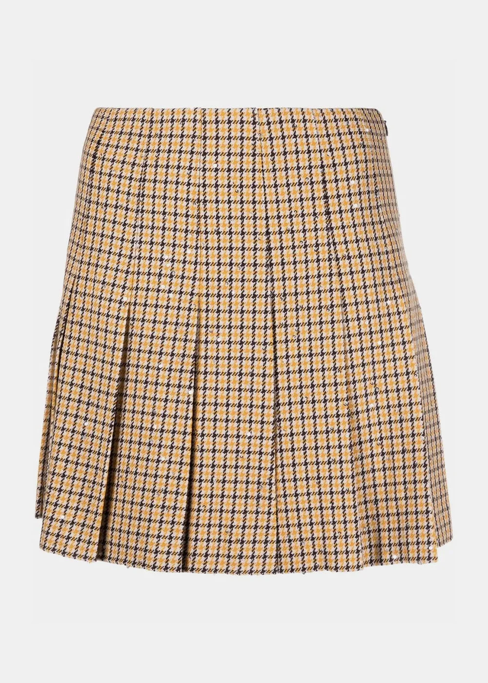 Yellow Sequin Pied De Poule Pleated Mini Skirt - 1
