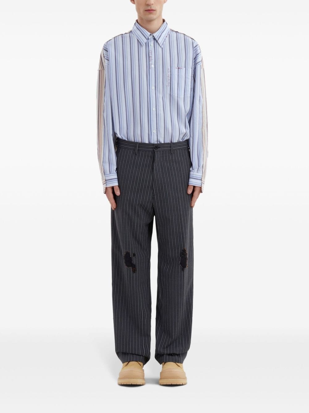 distressed-effect striped trousers - 2