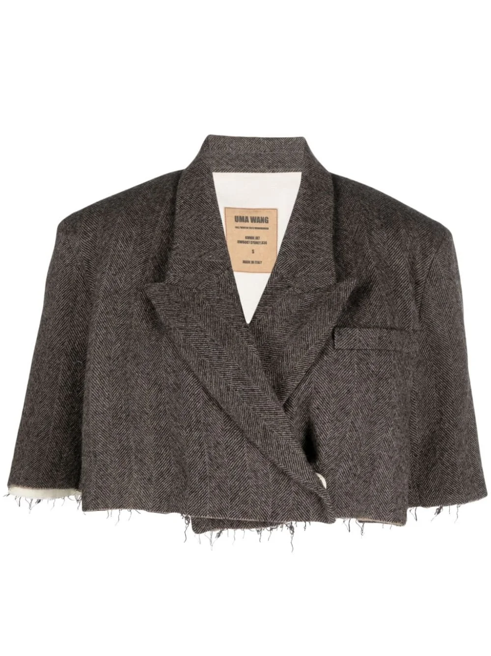 herringbone-pattern wool cropped blazer - 1