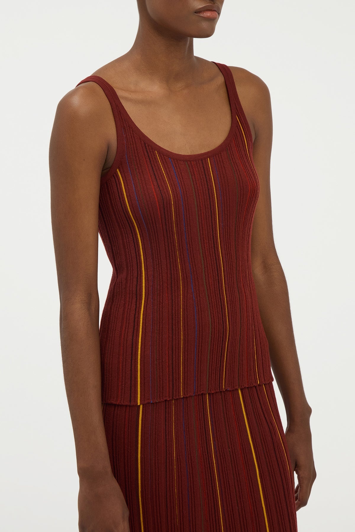 Yara Pinstripe Knit Tank Top in Burnt Sienna Merino Wool - 5