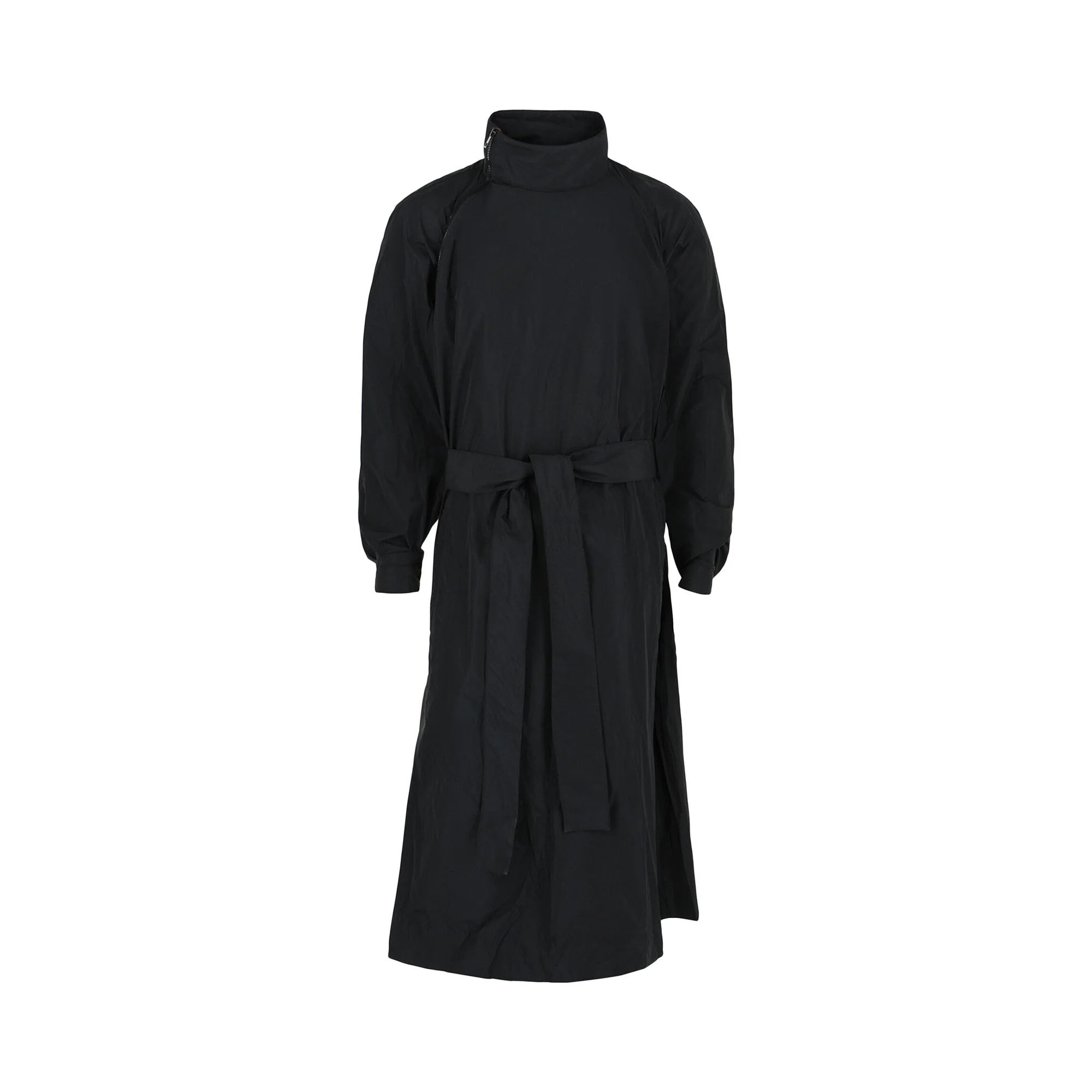 Ferragamo Asymmetrical Zip Detail Belted Trench Coat 'Black' - 1