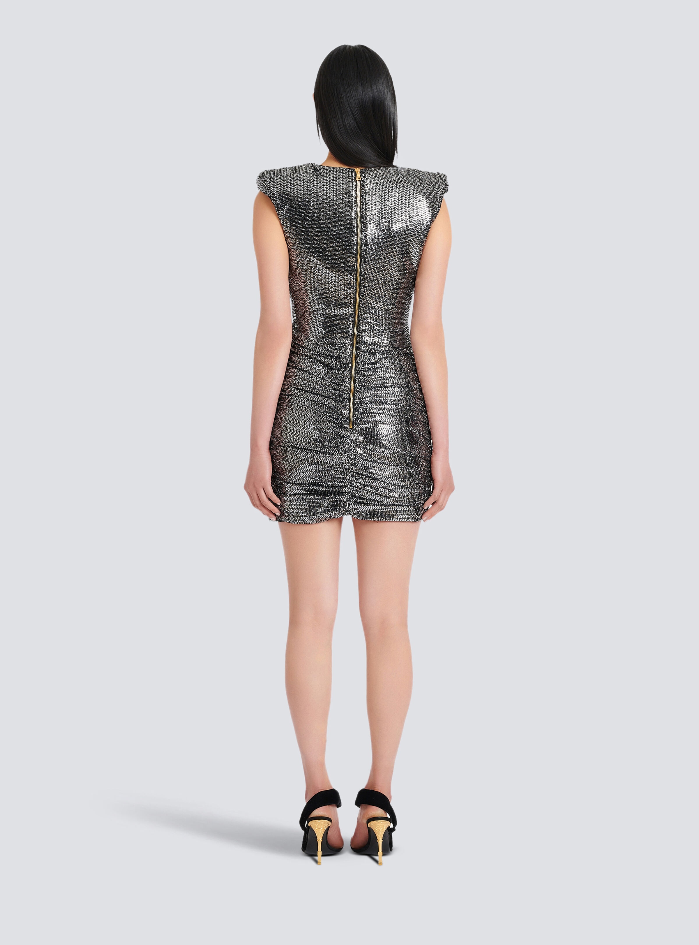 Short draped jersey dress with sequins - 4