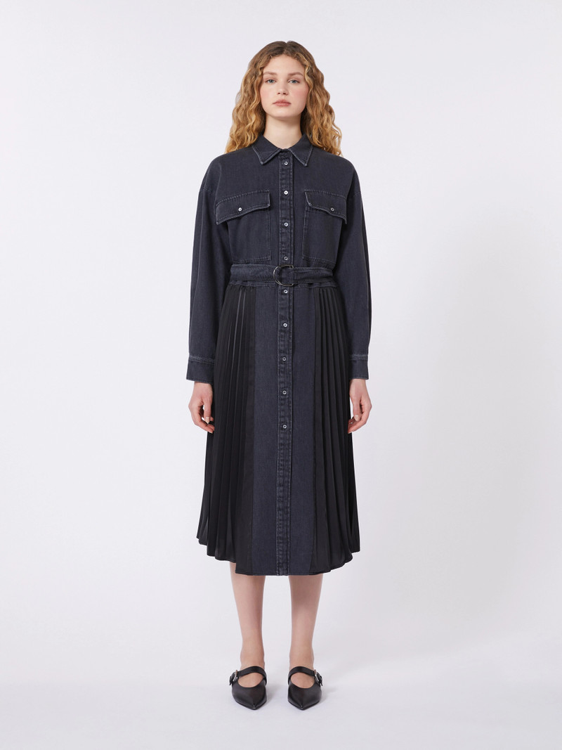 CITRATO Denim and satin shirt dress - BLACK 3