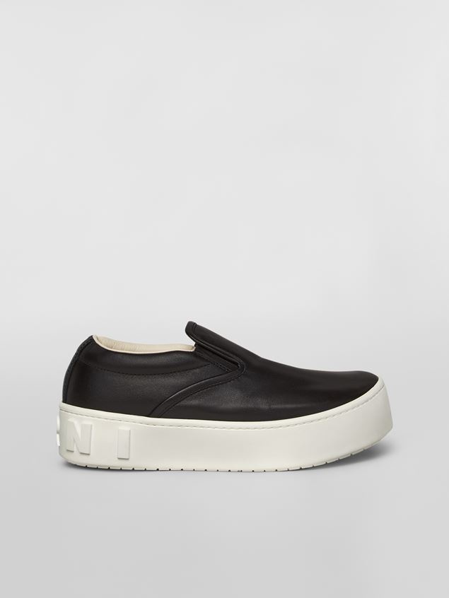 BLACK CALFSKIN SLIP-ON SNEAKER WITH RAISED MAXI MARNI LOGO - 1