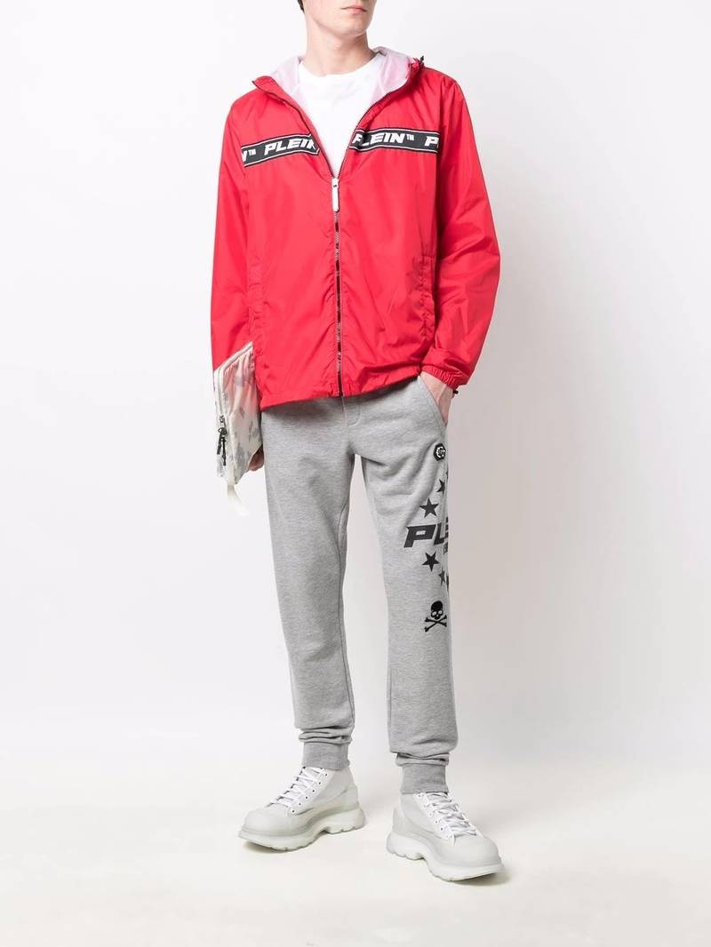 PHILIPP PLEIN logo-tape hooded windbreaker outlook
