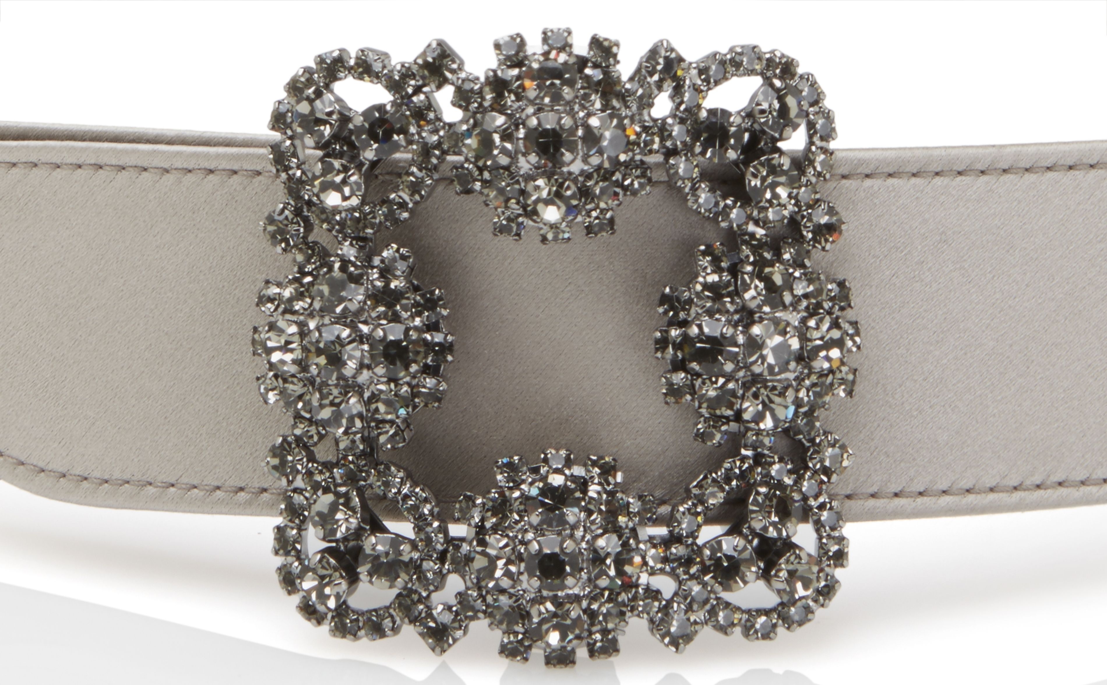 Grey Satin Crystal Buckled Belt - 4