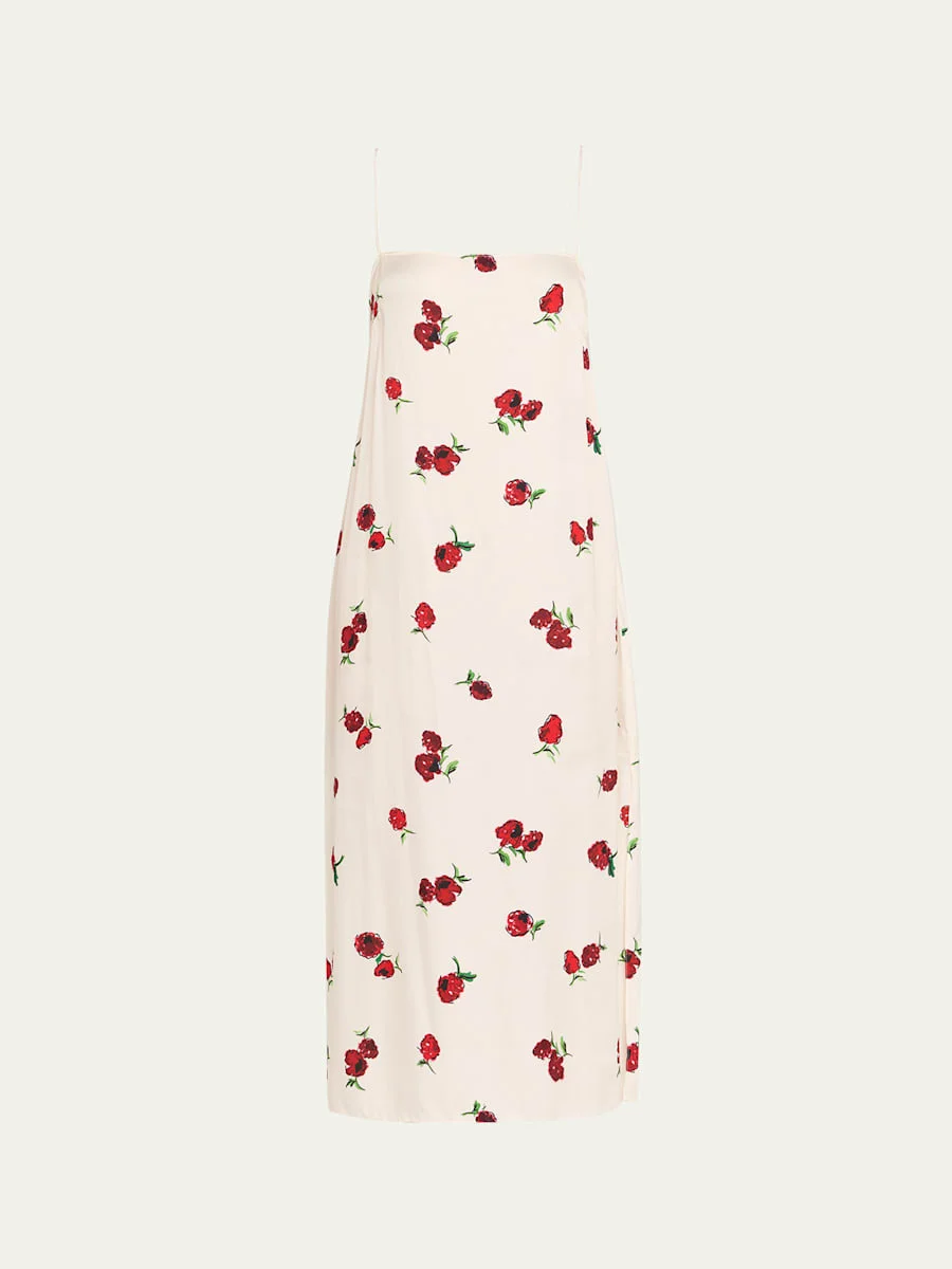 Sicily Floral-Print Silk Midi Slip Dress - 1