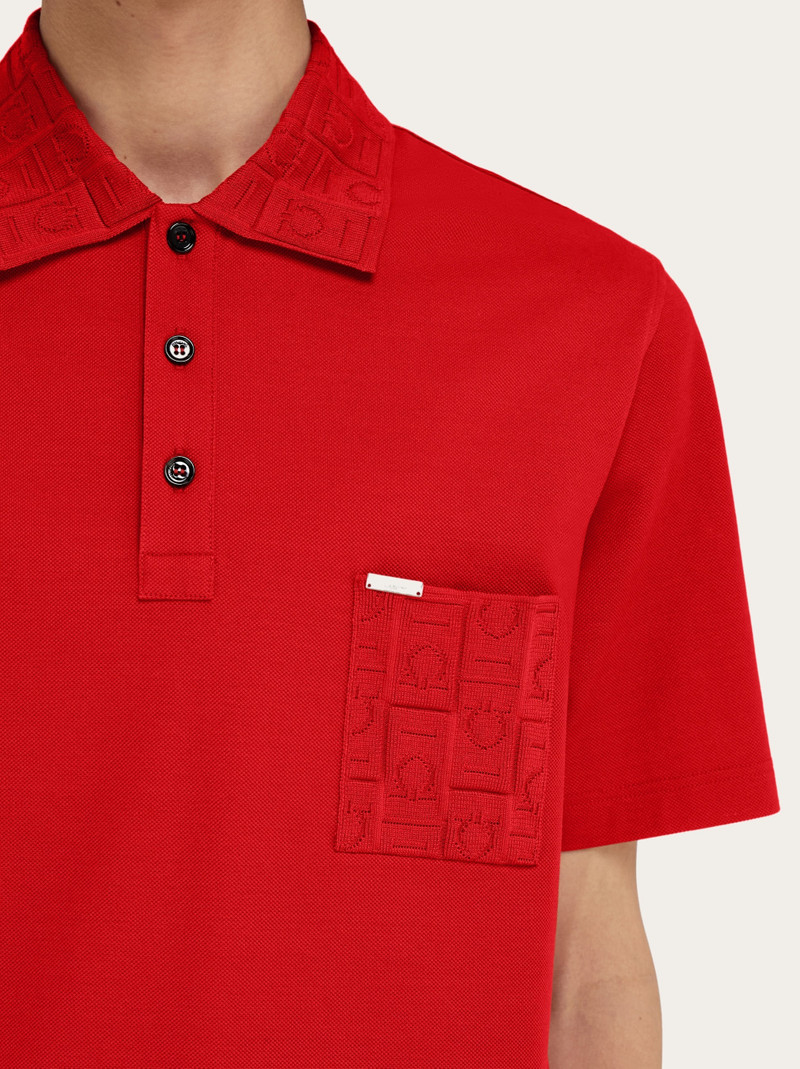 V-neck polo with jacquard pocket detail 4