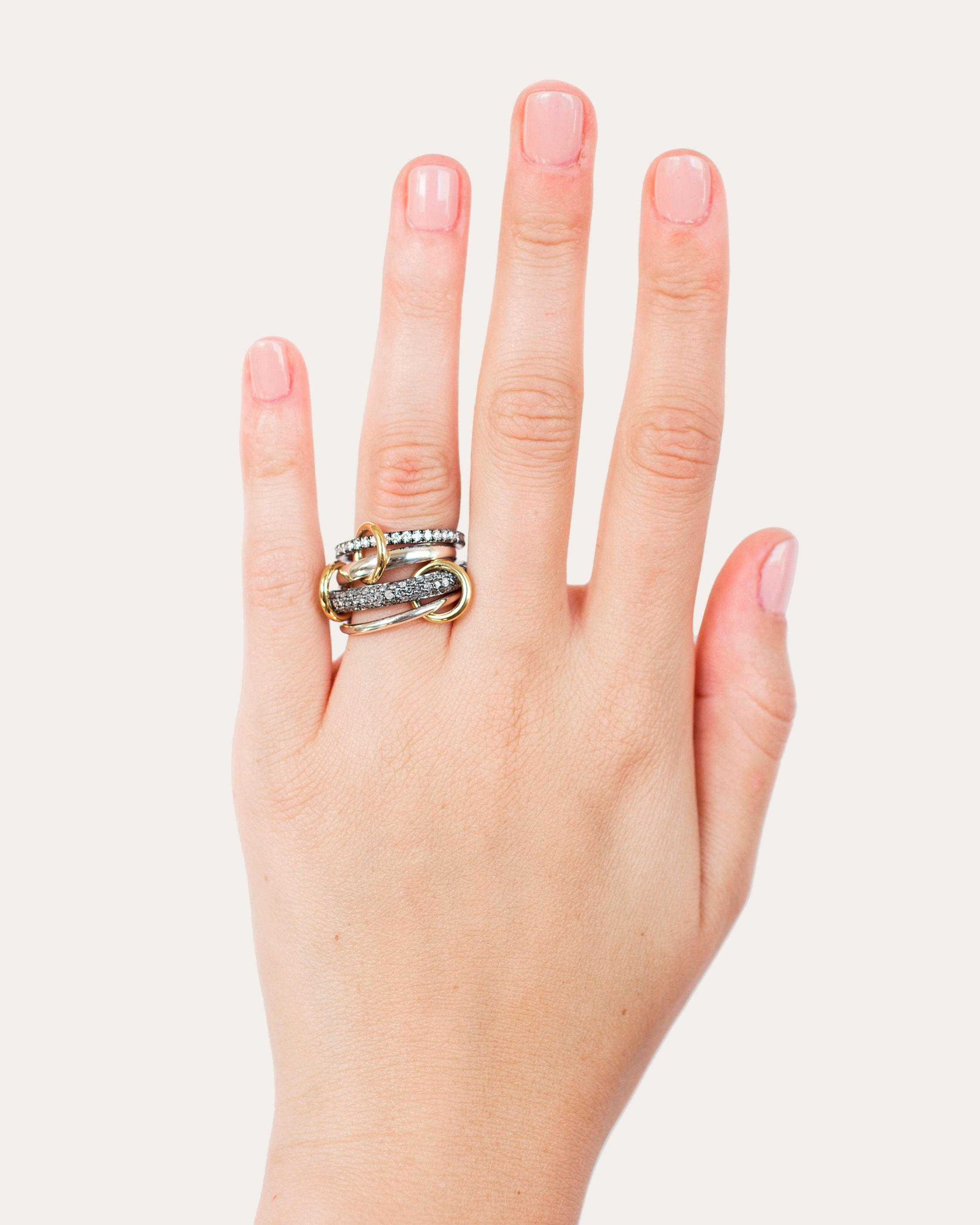 Vega 18K Gold Sterling Silver and Diamond Linked Rings - 2