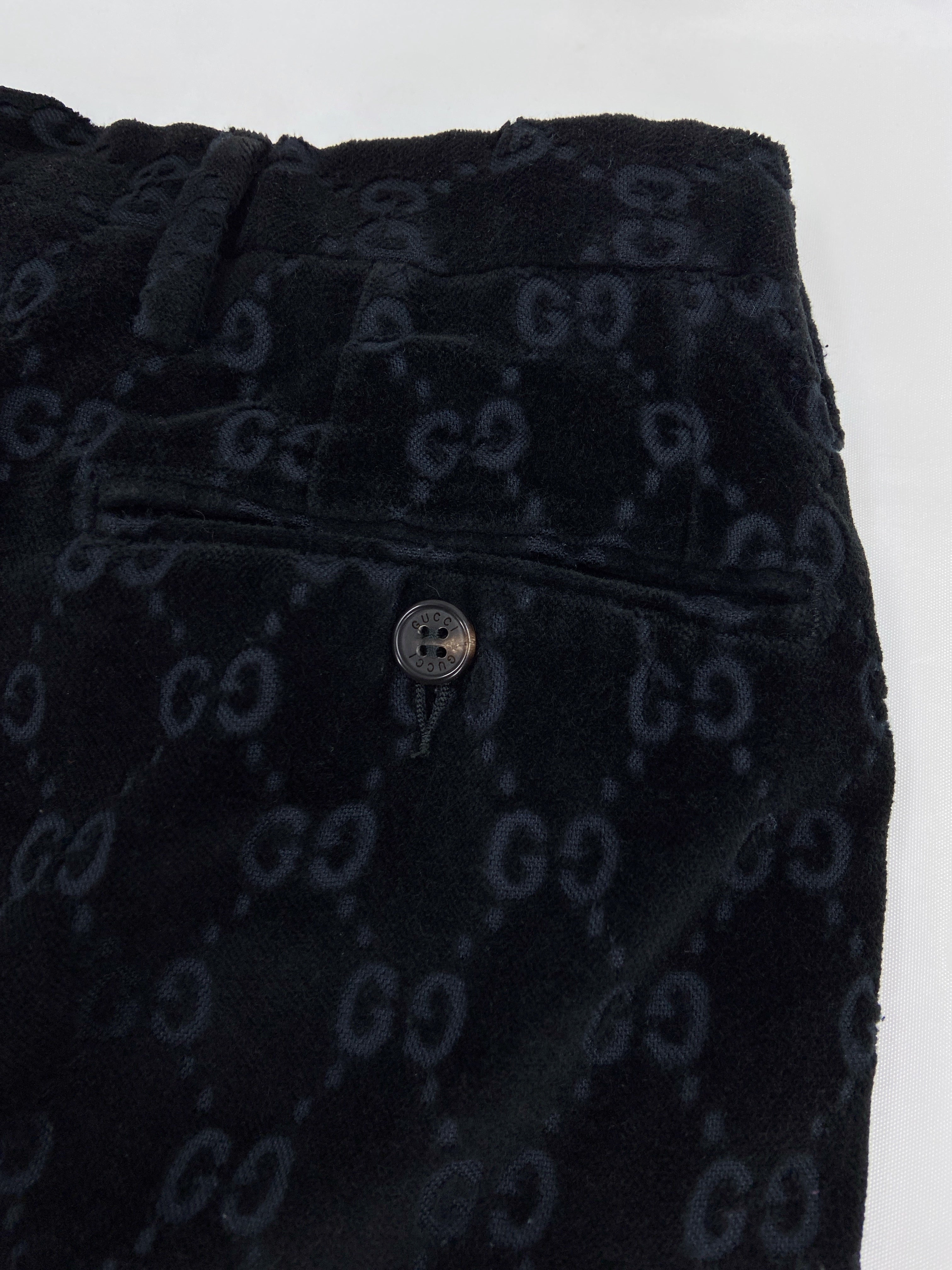 Gucci Fall 1997 Tom Ford Men’s Navy Monogram Velvet Trousers Pants 44 - 19