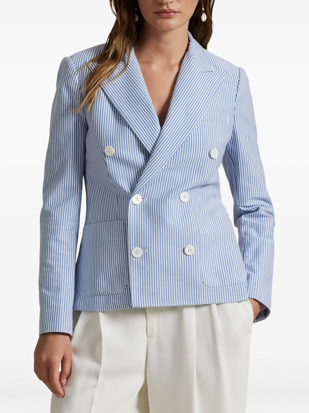 double-breasted pinstripe blazer - 1