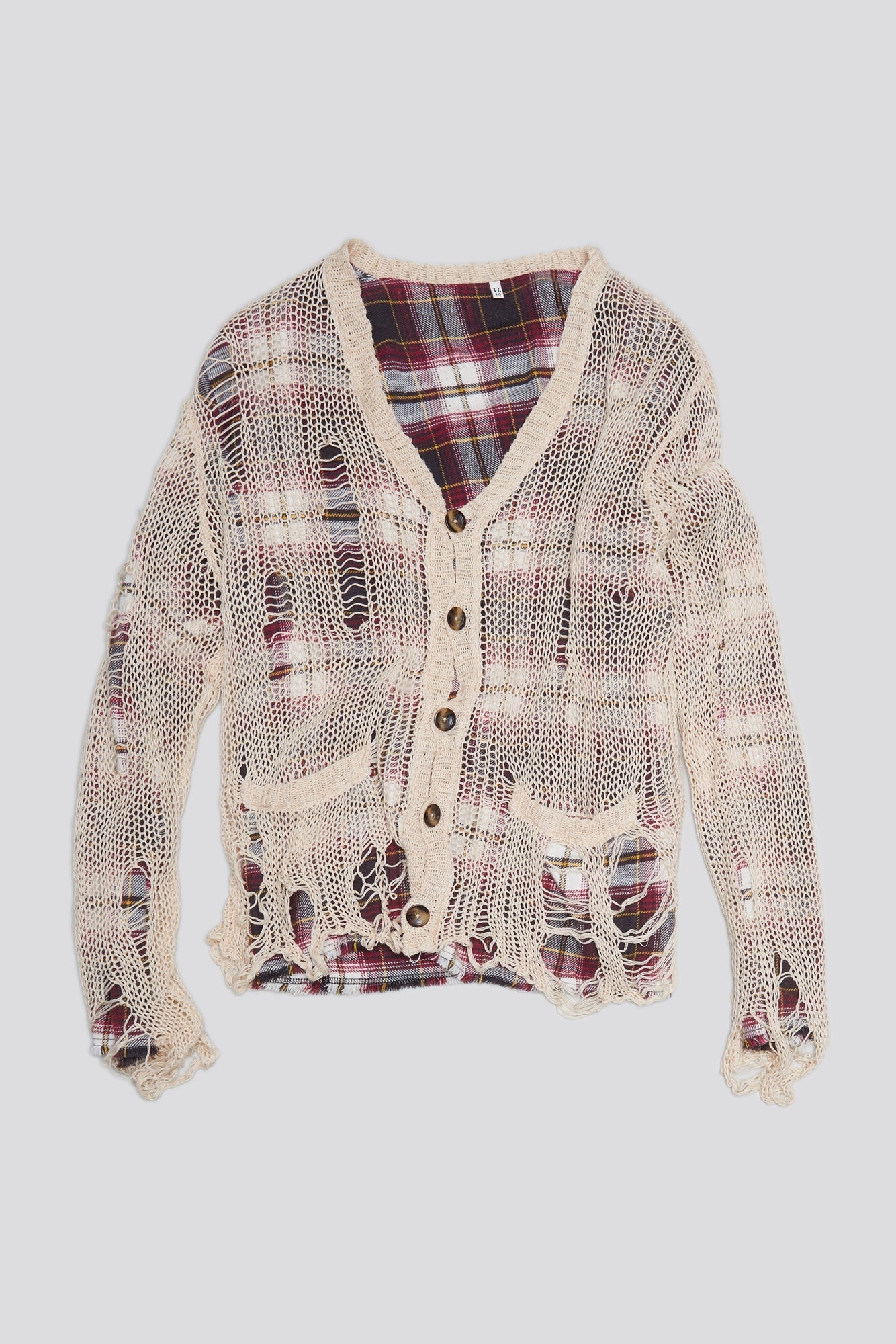 RELAXED OVERLAY CARDIGAN - CREAM AND BLACK PLAID - 3