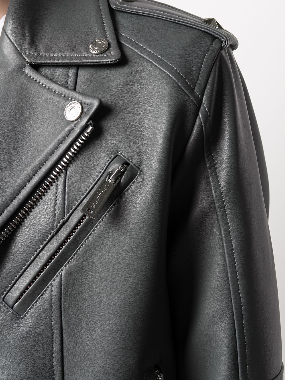 zip-detail biker jacket - 5