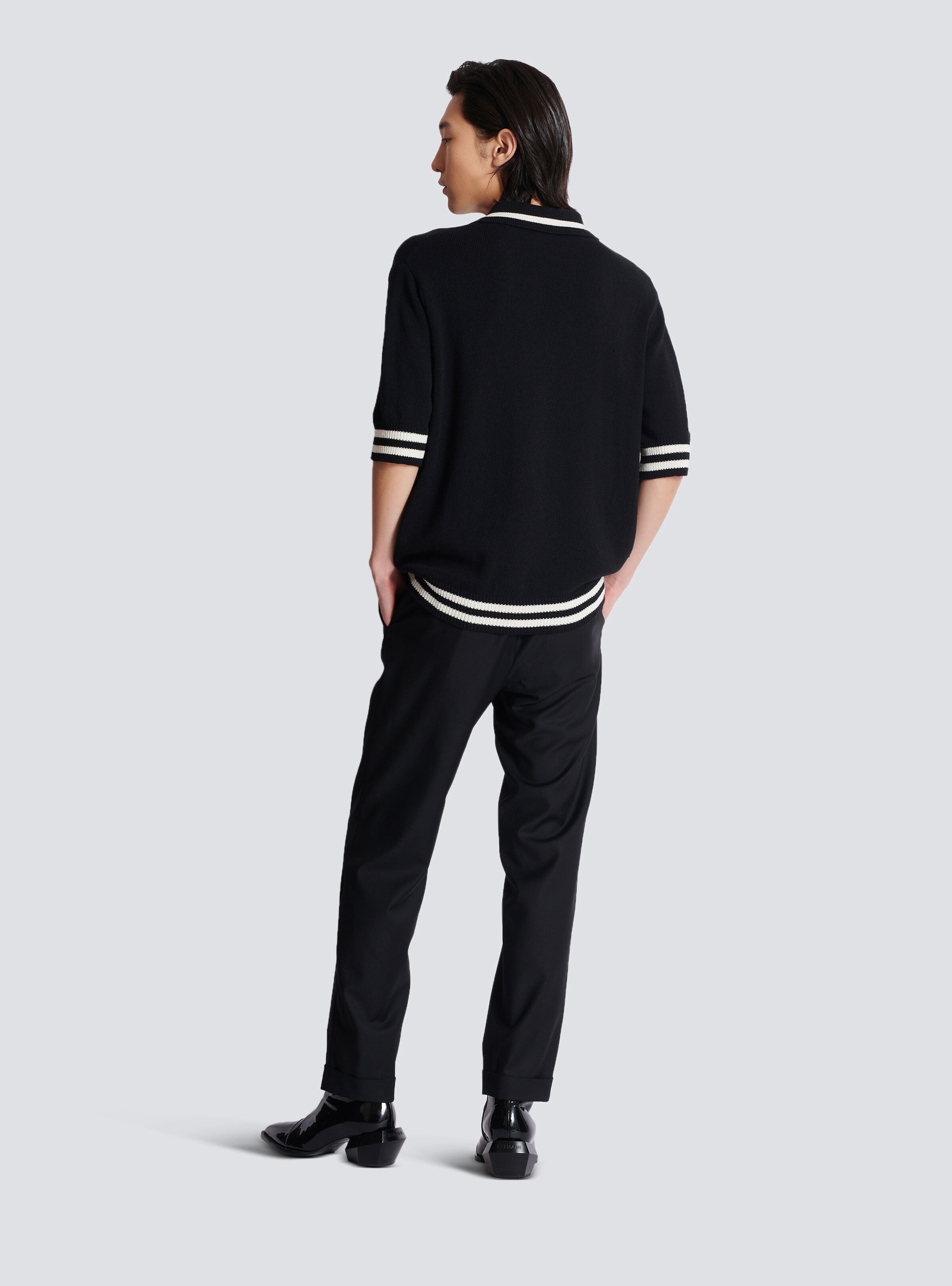 Wool polo shirt with Balmain Signature embroidery - 4