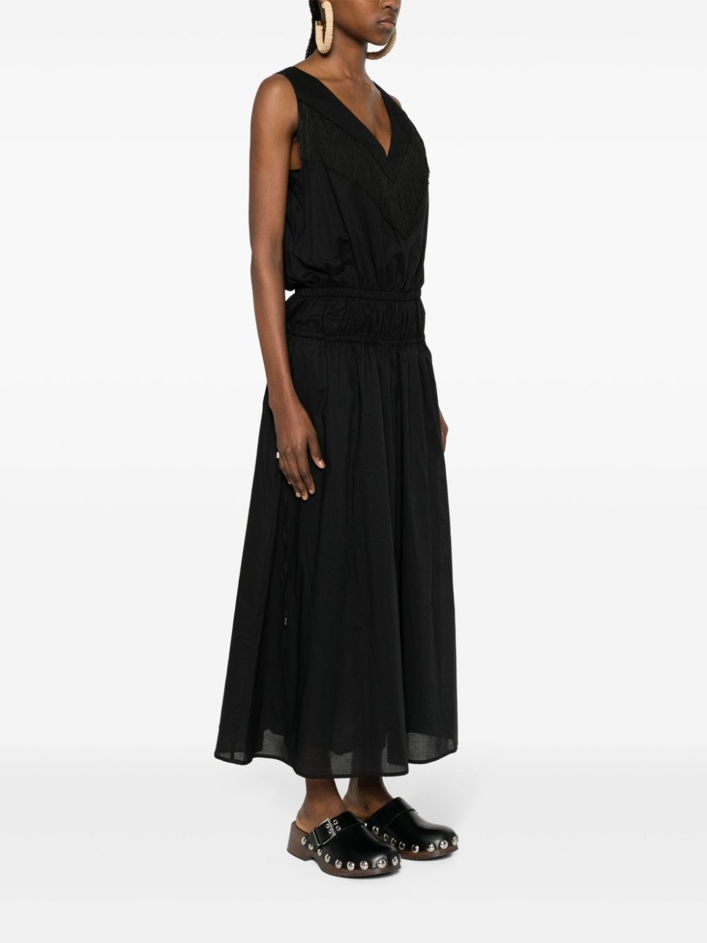 fringe-detail cotton midi dress - 3