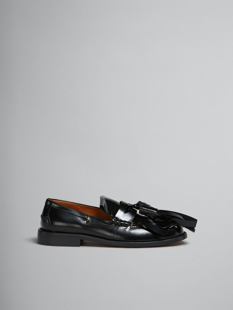 BLACK LEATHER BAMBI LOAFER WITH MAXI TASSELS 1