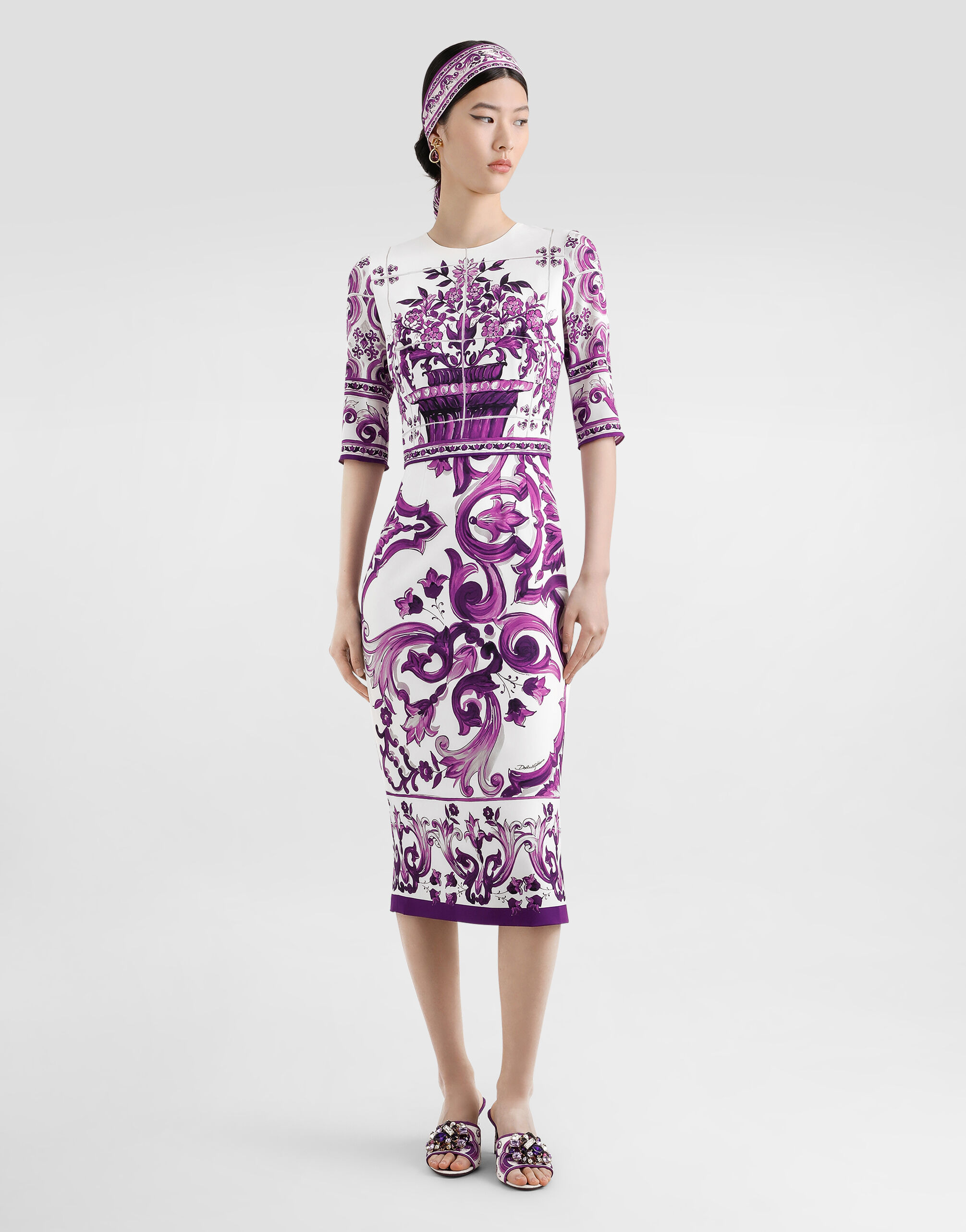Majolica-print charmeuse dress - 2
