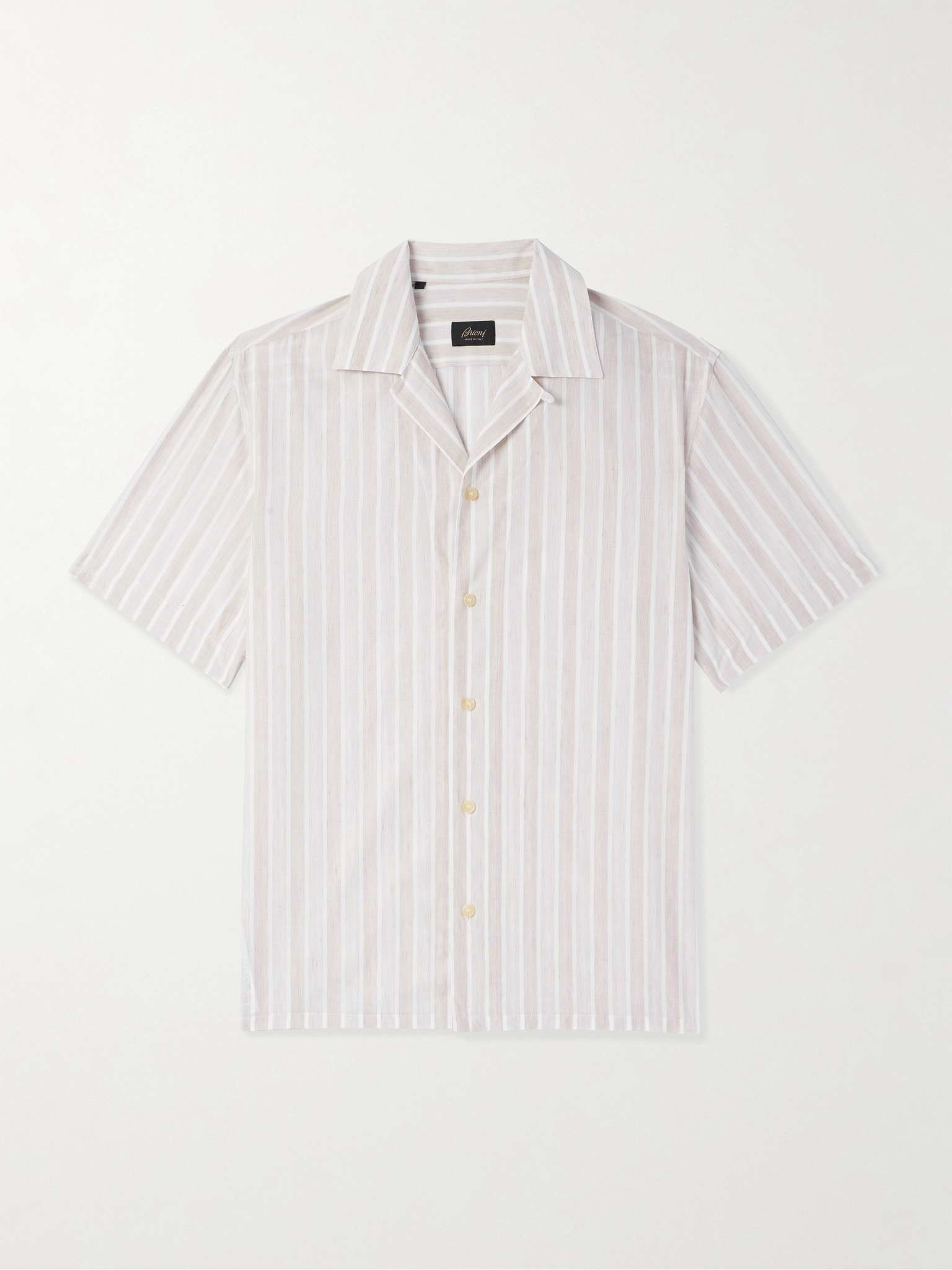 Convertible-Collar Striped Cotton and Linen-Blend Shirt - 1