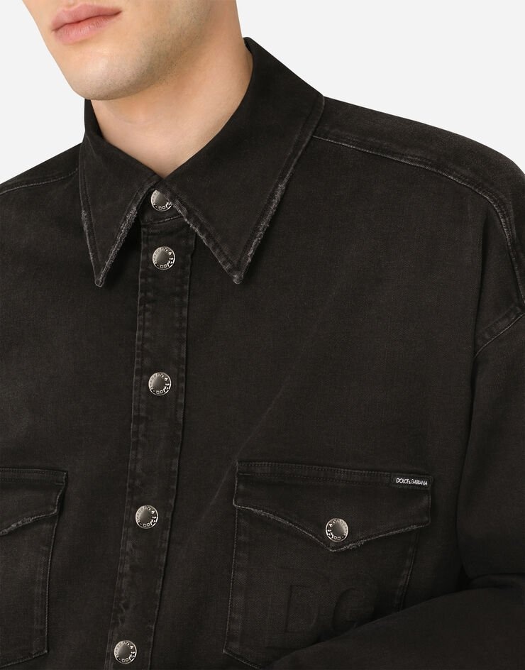 Washed black stretch denim shirt with DG logo - 5