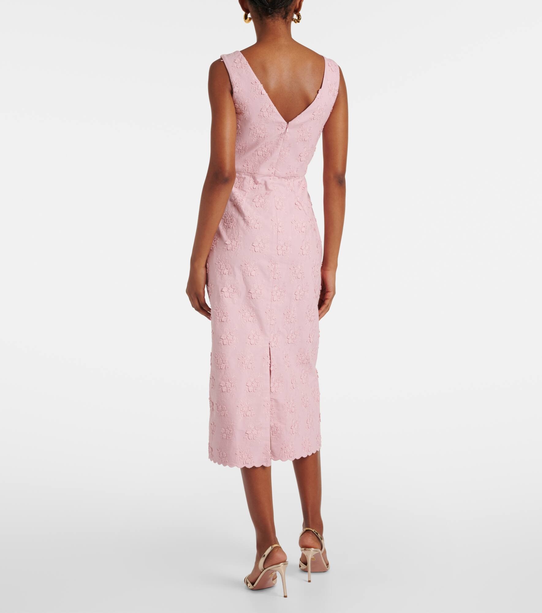 Embroidered floral canvas midi dress - 3