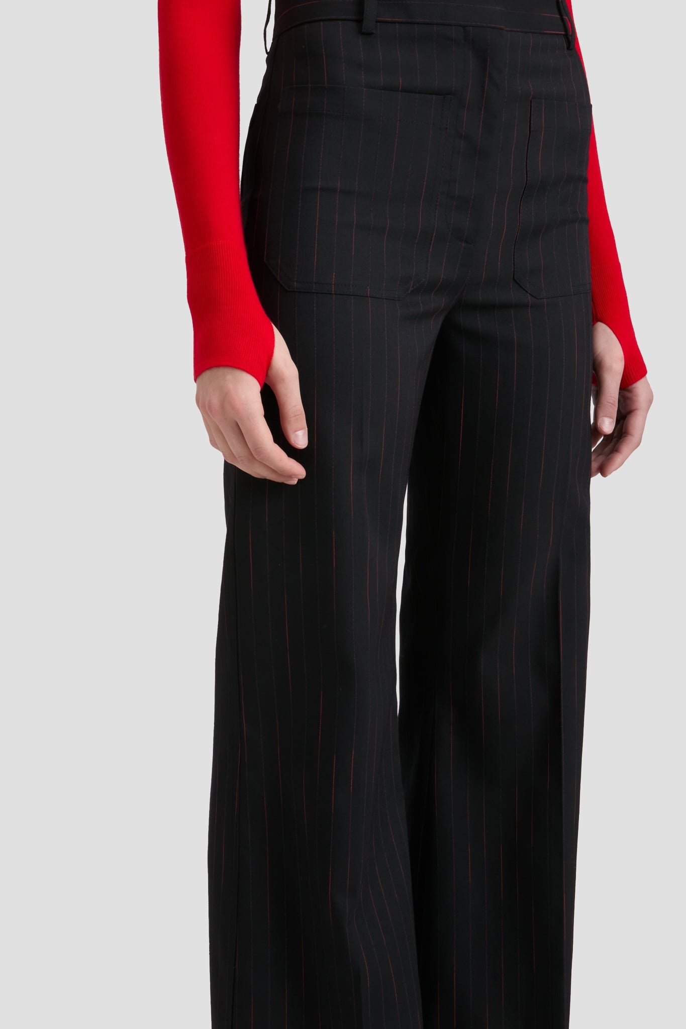 Alina Trouser In Navy-Rose Pinstripe - 4