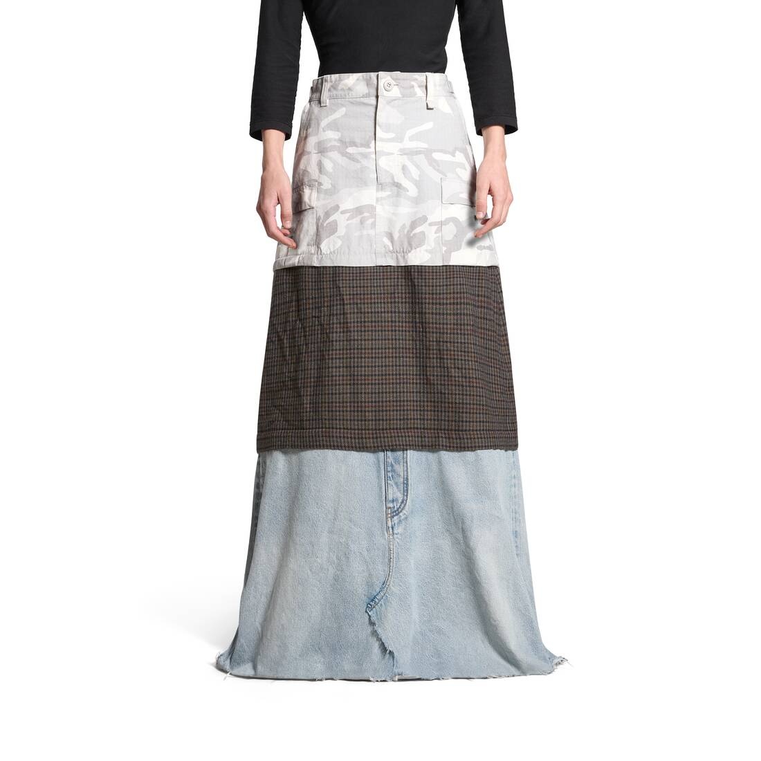 Women's Grayscale Camo Maxi Layered Cargo Skirt in Multicolored - 5