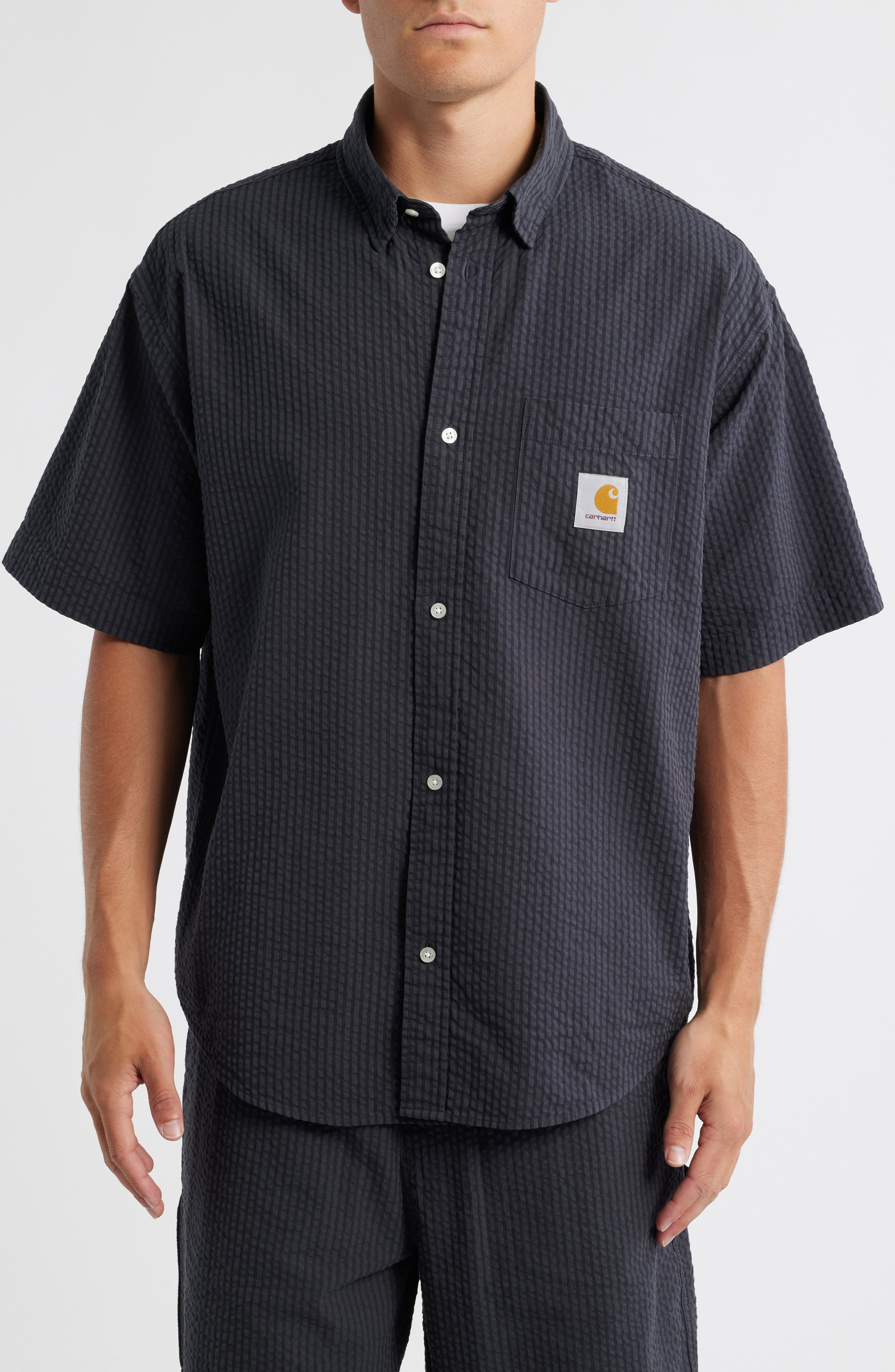Carhartt Work In Progress Toland Seersucker Short Sleeve Button-Up Shirt in Black Toland Stripe at N - 2